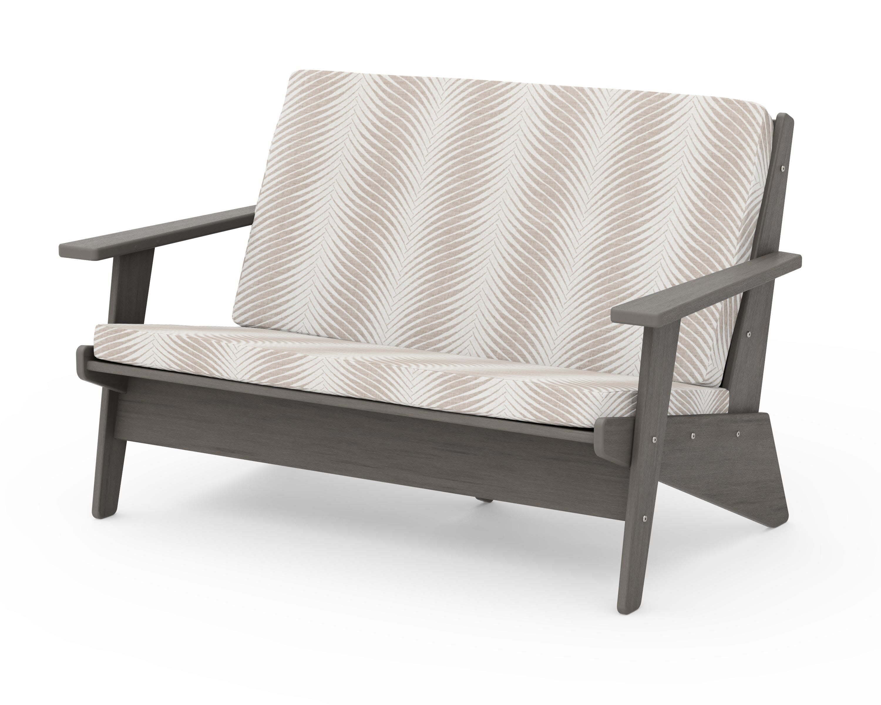 Riviera Modern Lounge Loveseat in Driftwood / Clock Out Cloud