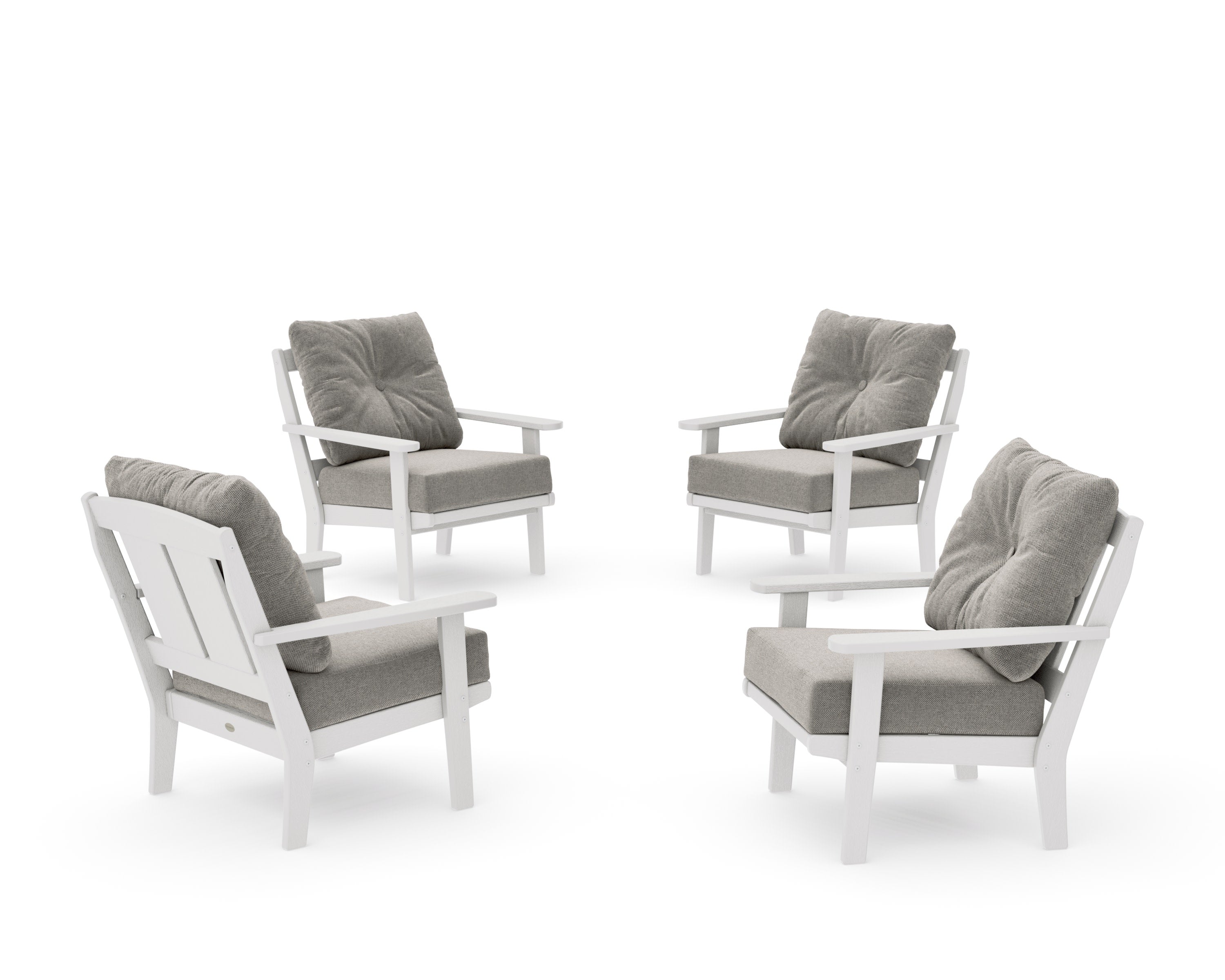 Mission 5-Piece Deep Seating Set with Fire Pit Table in Vintage White / Weathered Tweed