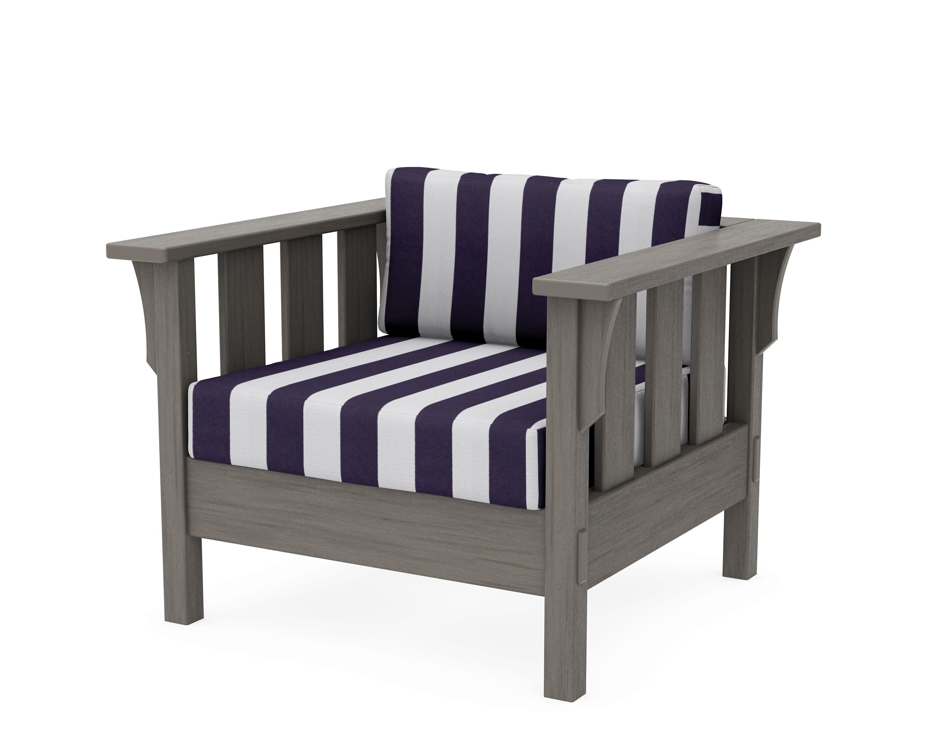 Acadia Deep Seating Chair in Driftwood / Cabana Stripe Navy