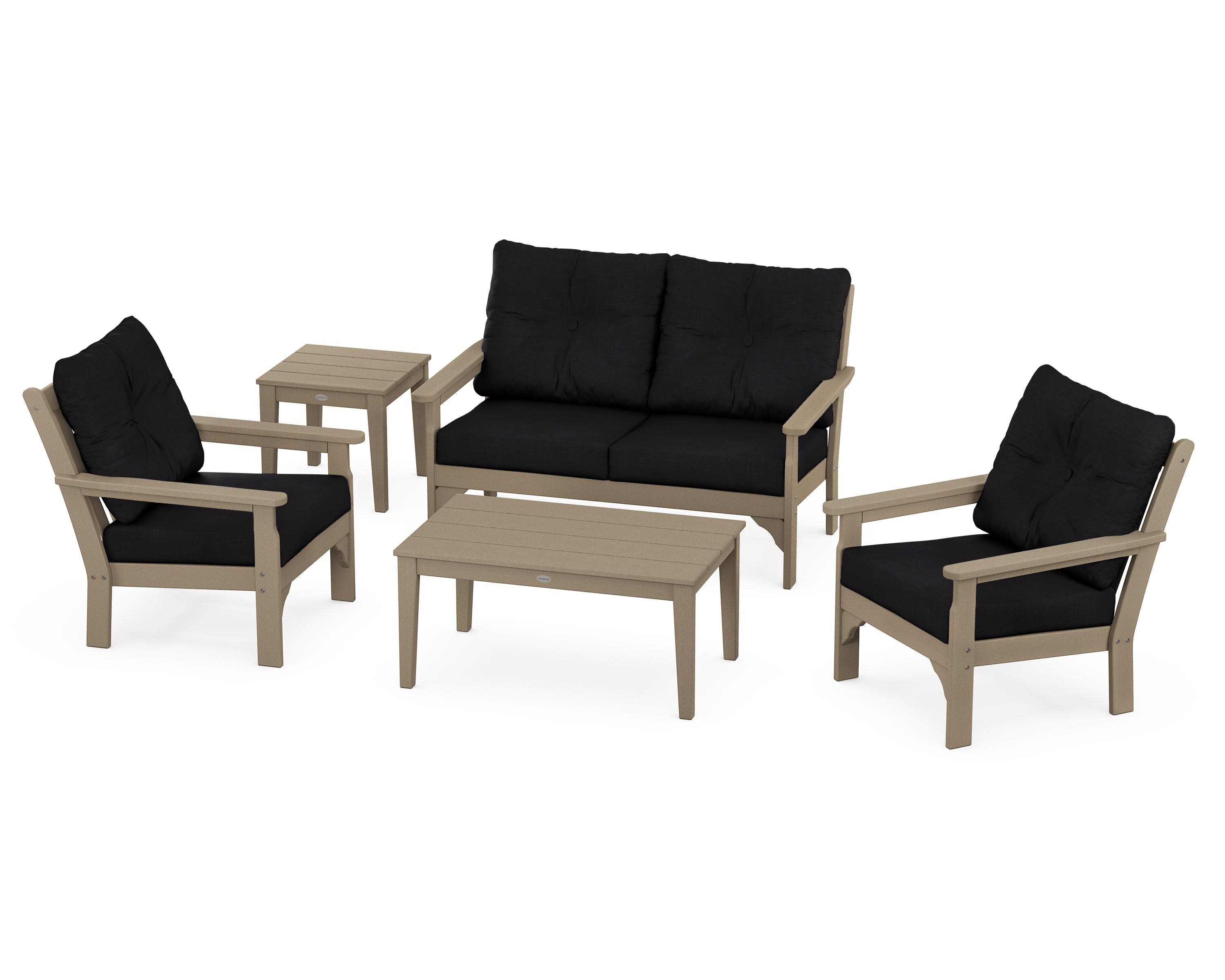 Vineyard 5-Piece Deep Seating Set in Vintage Sahara / Midnight Linen