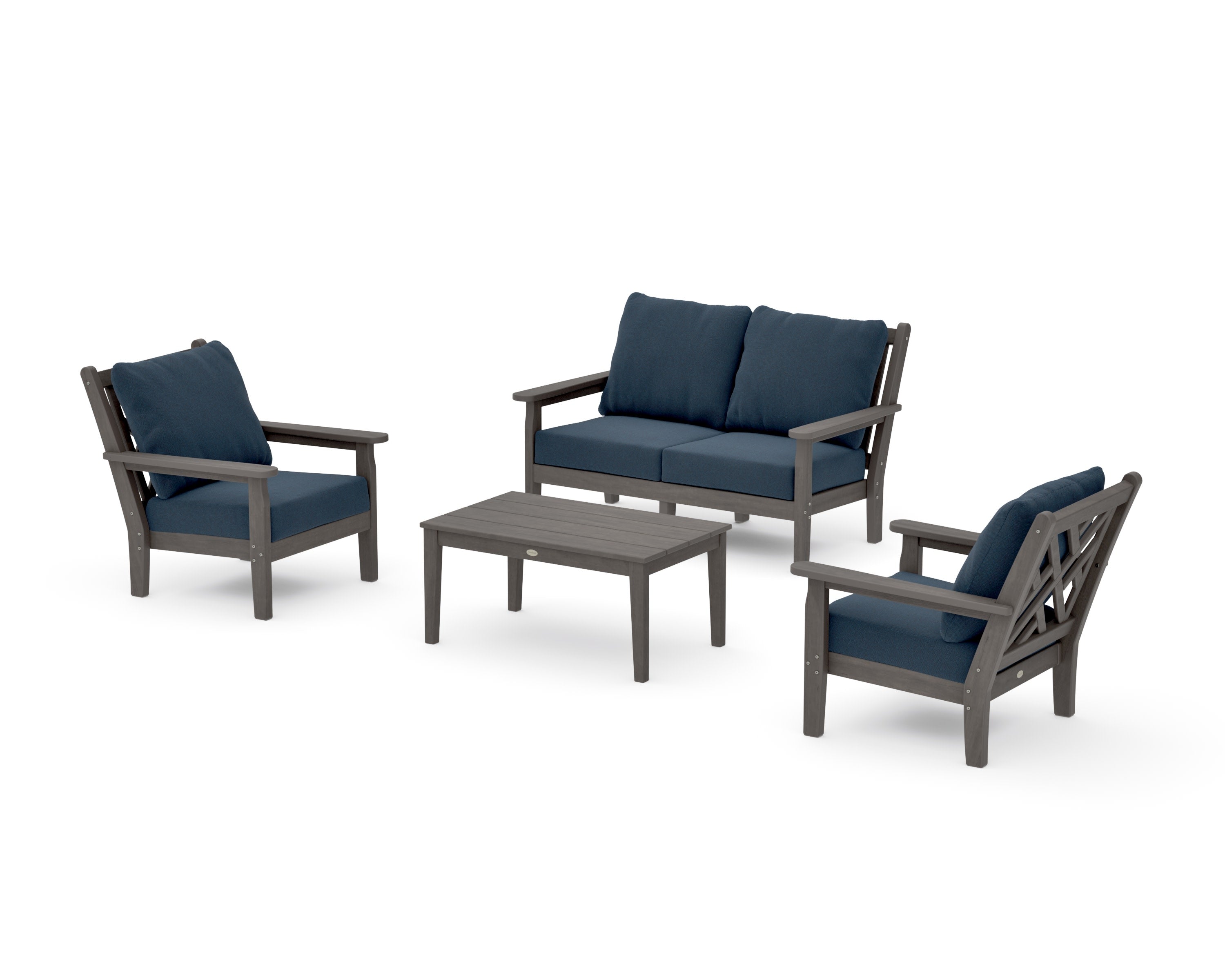 Chippendale 4-Piece Deep Seating Set with Loveseat in Driftwood / Marine Indigo
