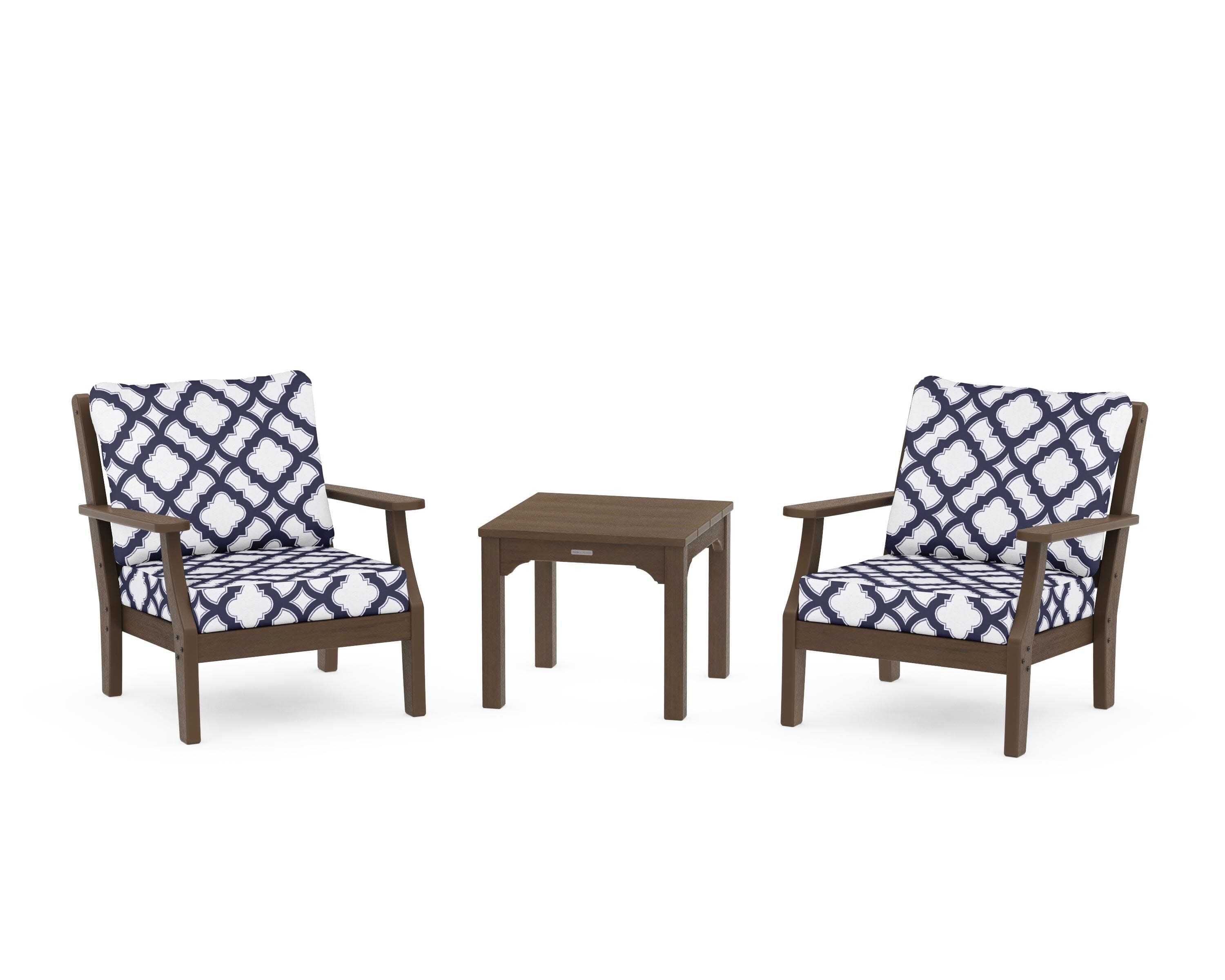Chinoiserie 3-Piece Deep Seating Set in Kona / Trellis Navy