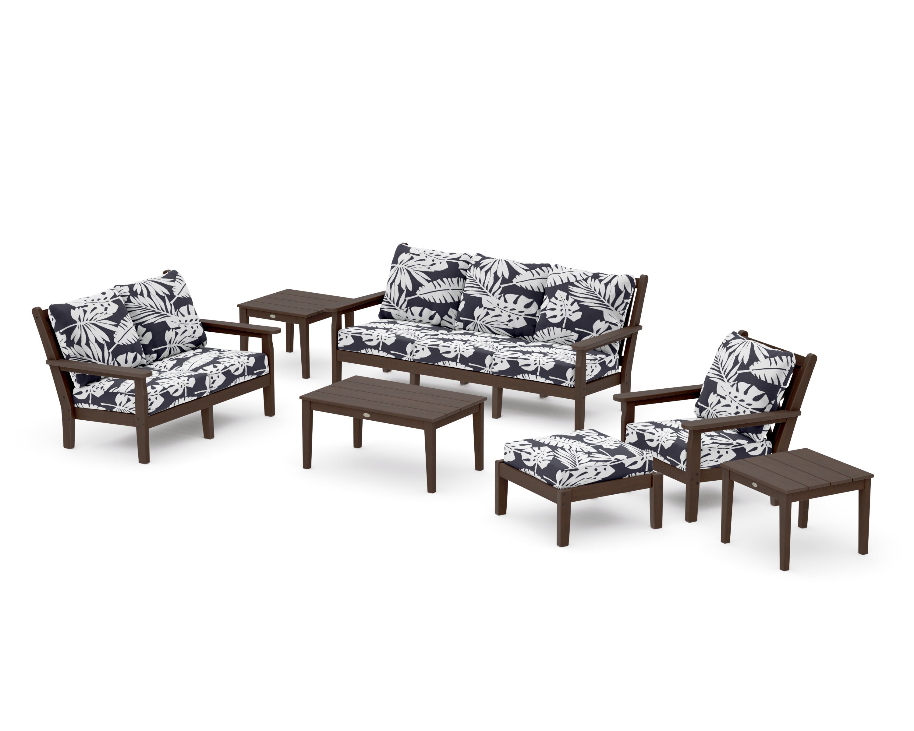 Chippendale 7-Piece Deep Seating Set in Kona / Leaf Navy