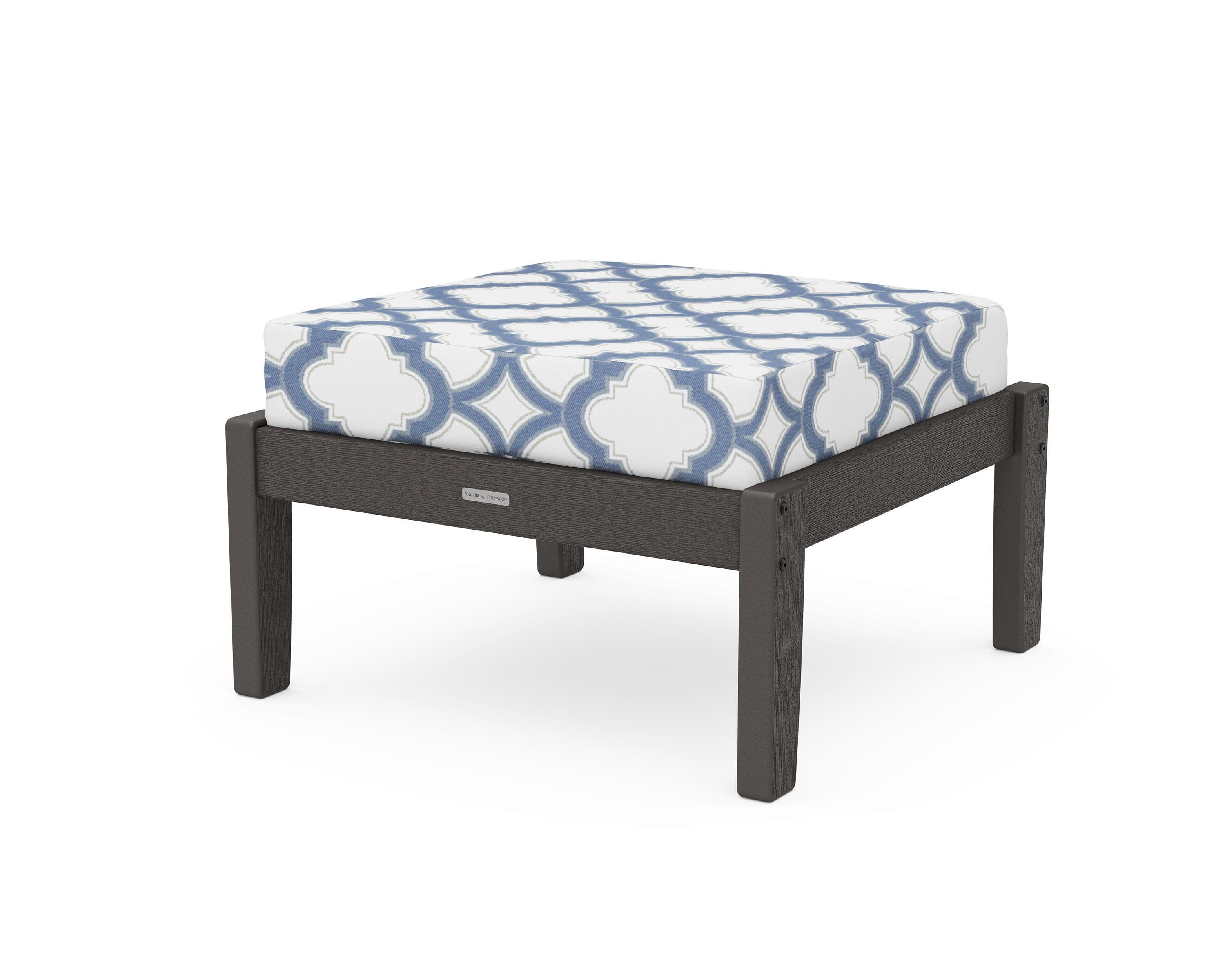Chinoiserie Deep Seating Ottoman in Vintage Coffee / Trellis Sky Blue
