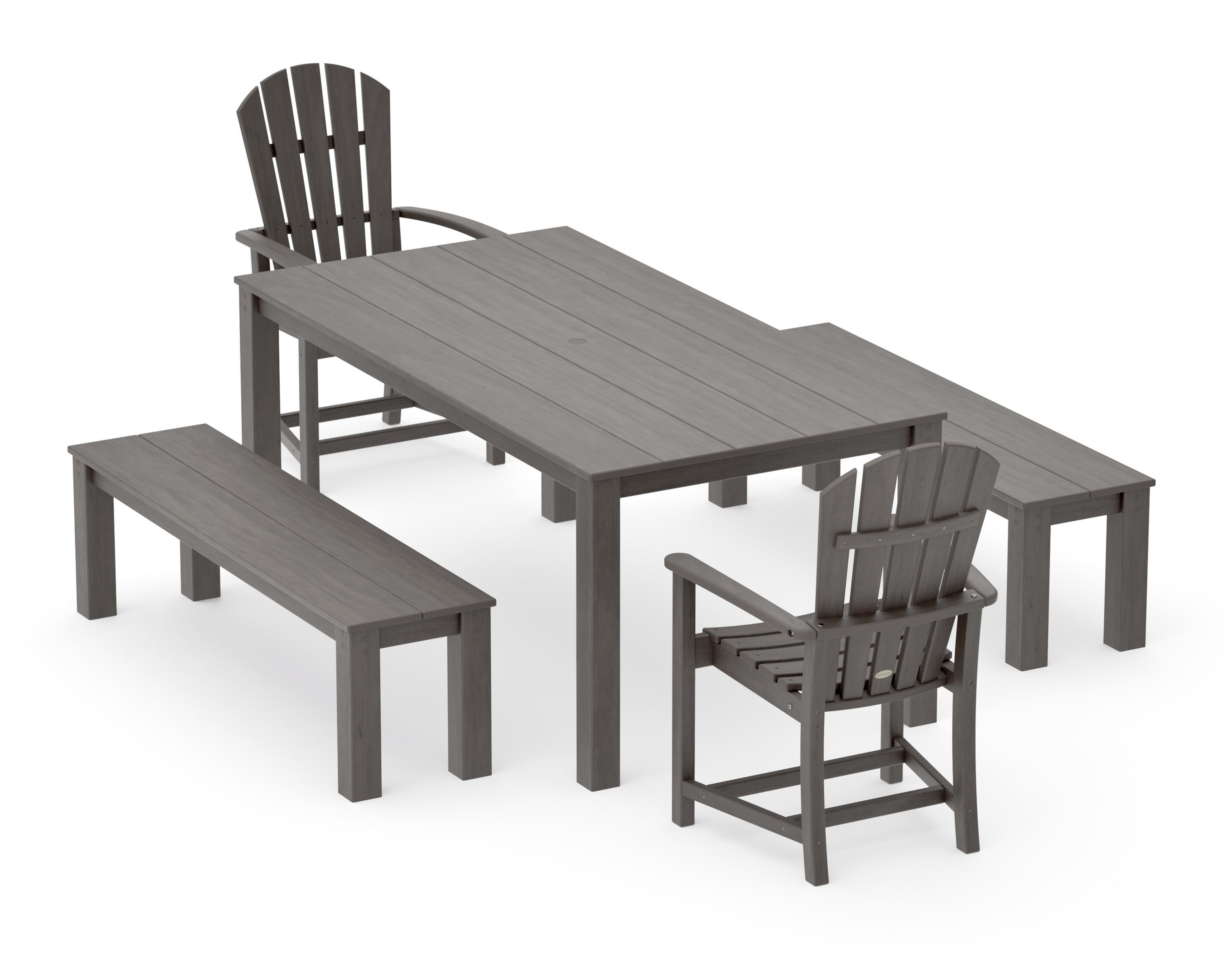 Palm Coast 5-Piece Parsons Dining Set with Benches in Driftwood