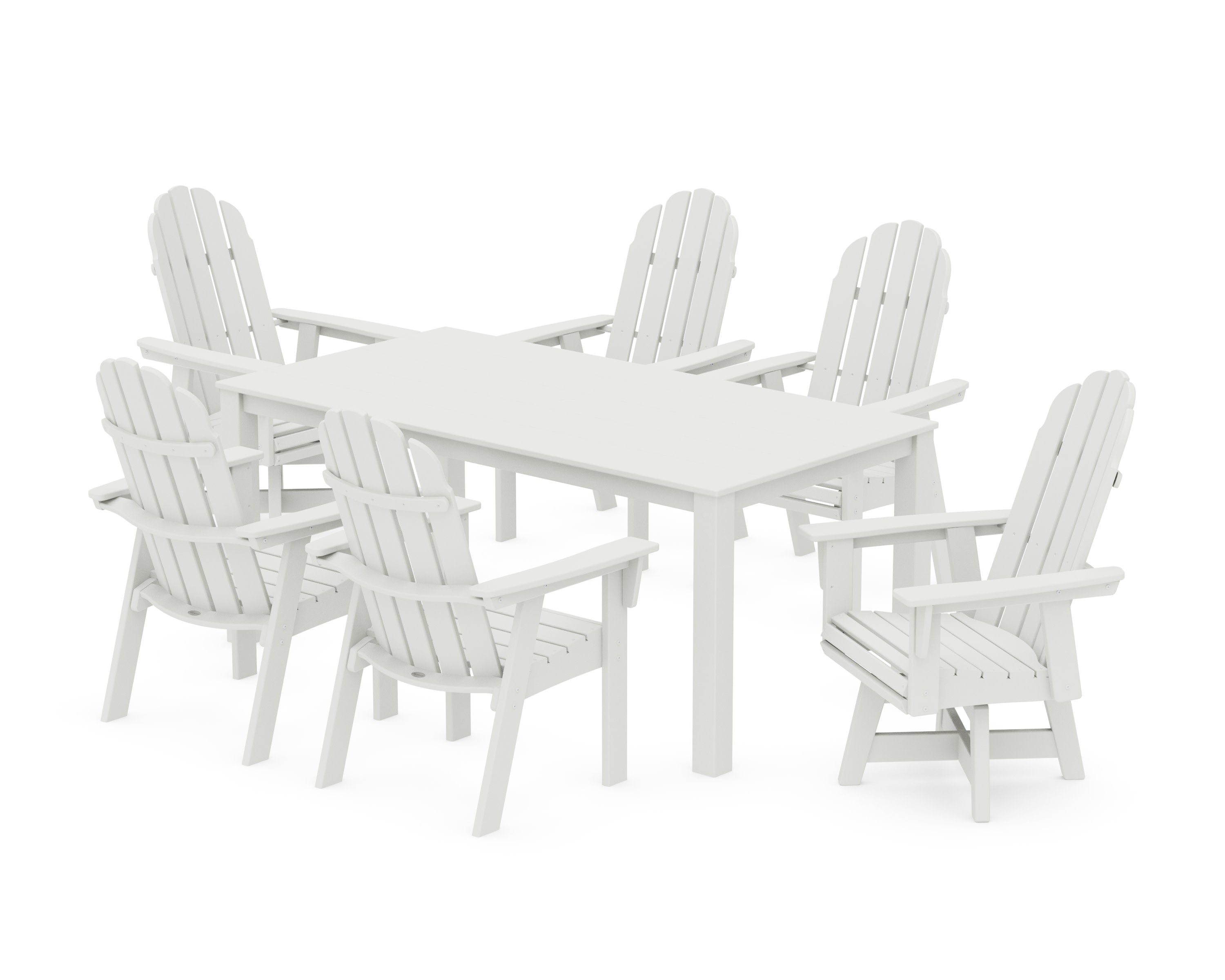 Vineyard Curveback Adirondack 7-Piece Parsons Swivel Dining Set in Vintage White