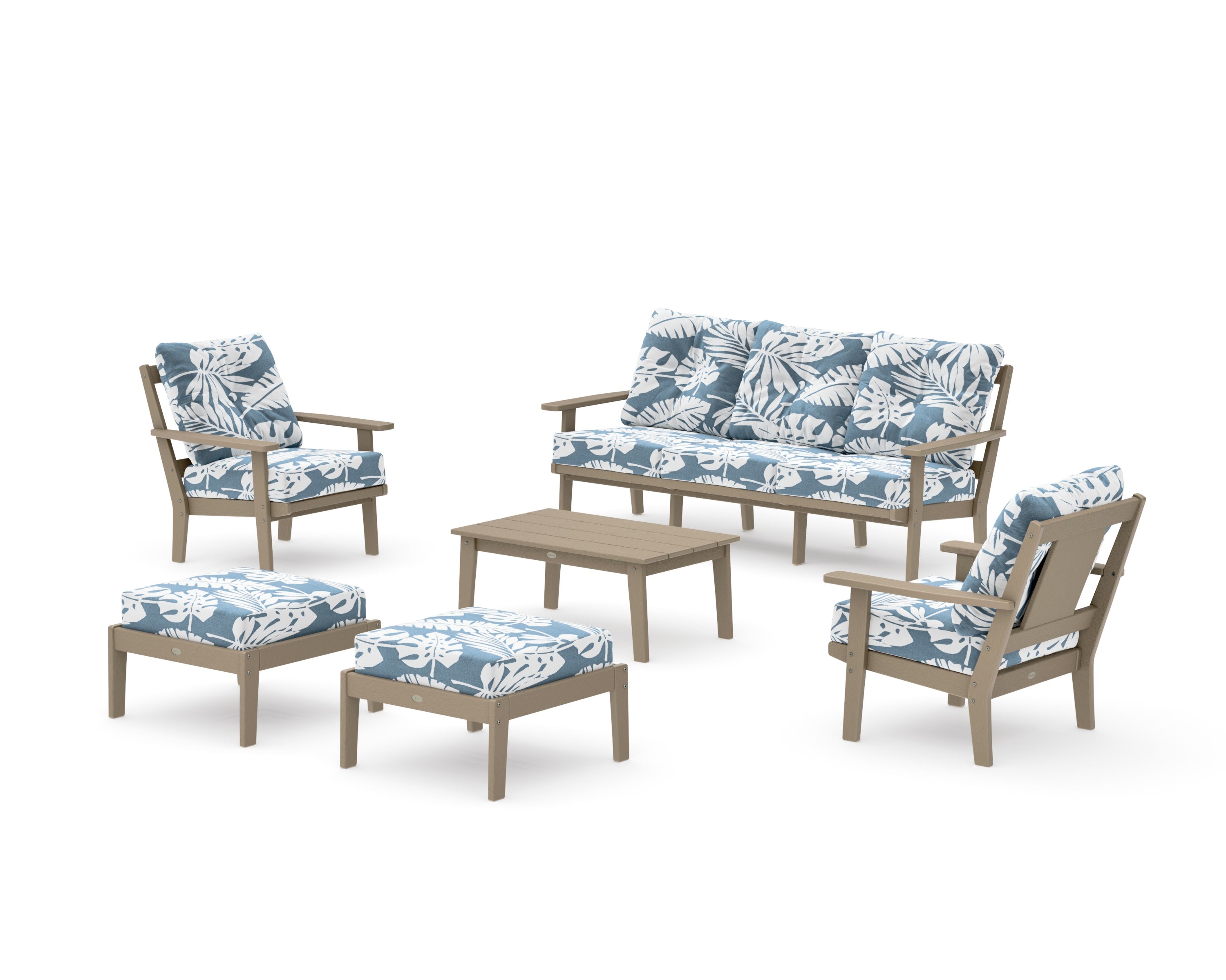 Prairie 6-Piece Lounge Sofa Set in Vintage Sahara / Leaf Sky Blue