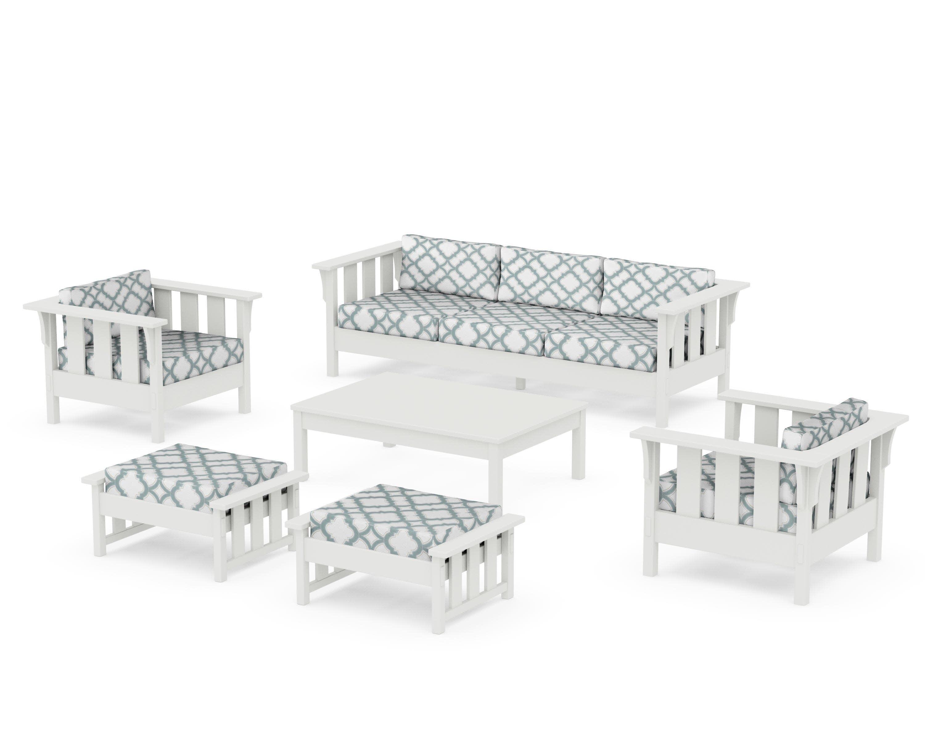 Acadia 6-Piece Lounge Sofa Set in Vintage White / Trellis Glacier Spa