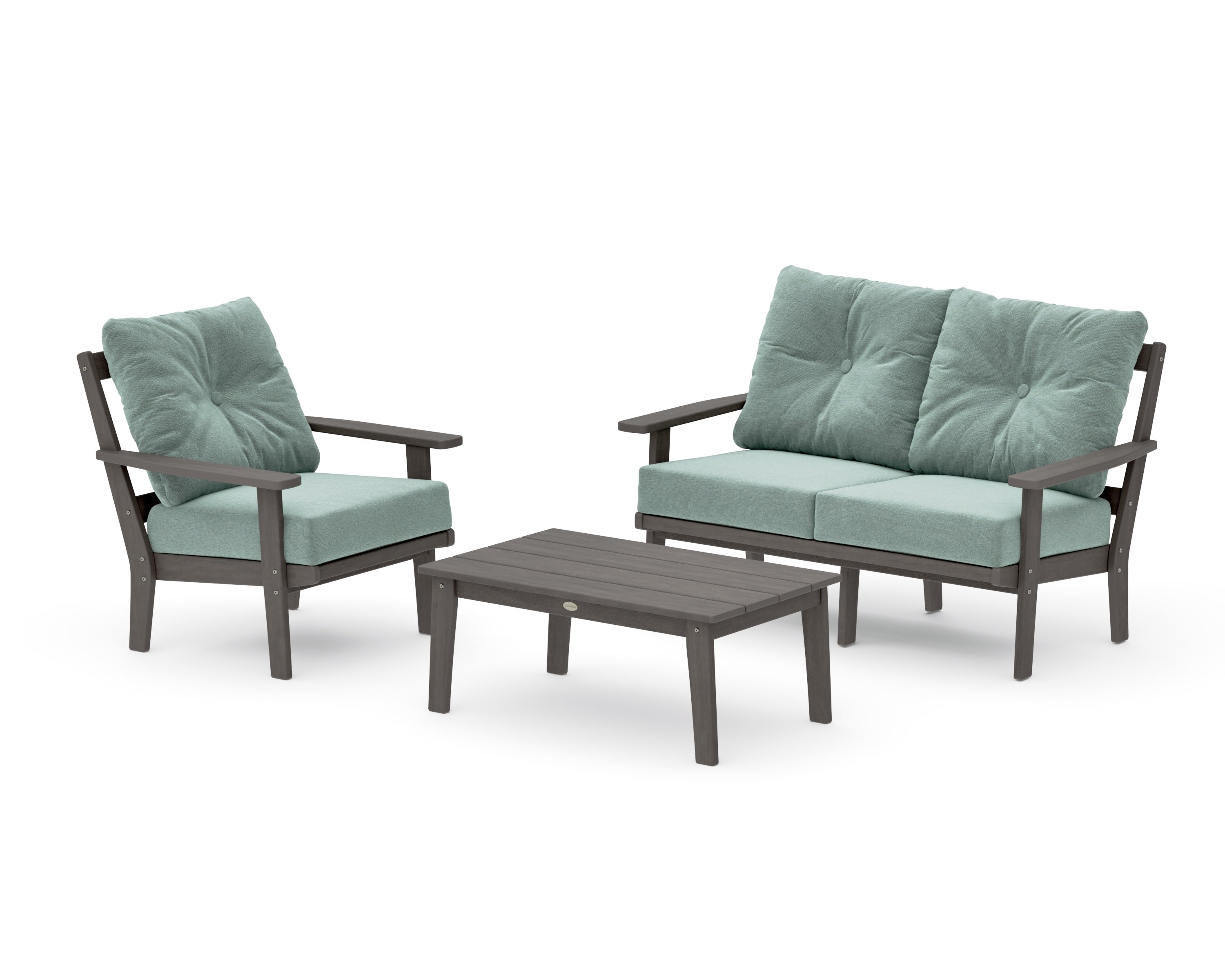 Prairie 3-Piece Deep Seating Set with Loveseat in Driftwood / Glacier Spa