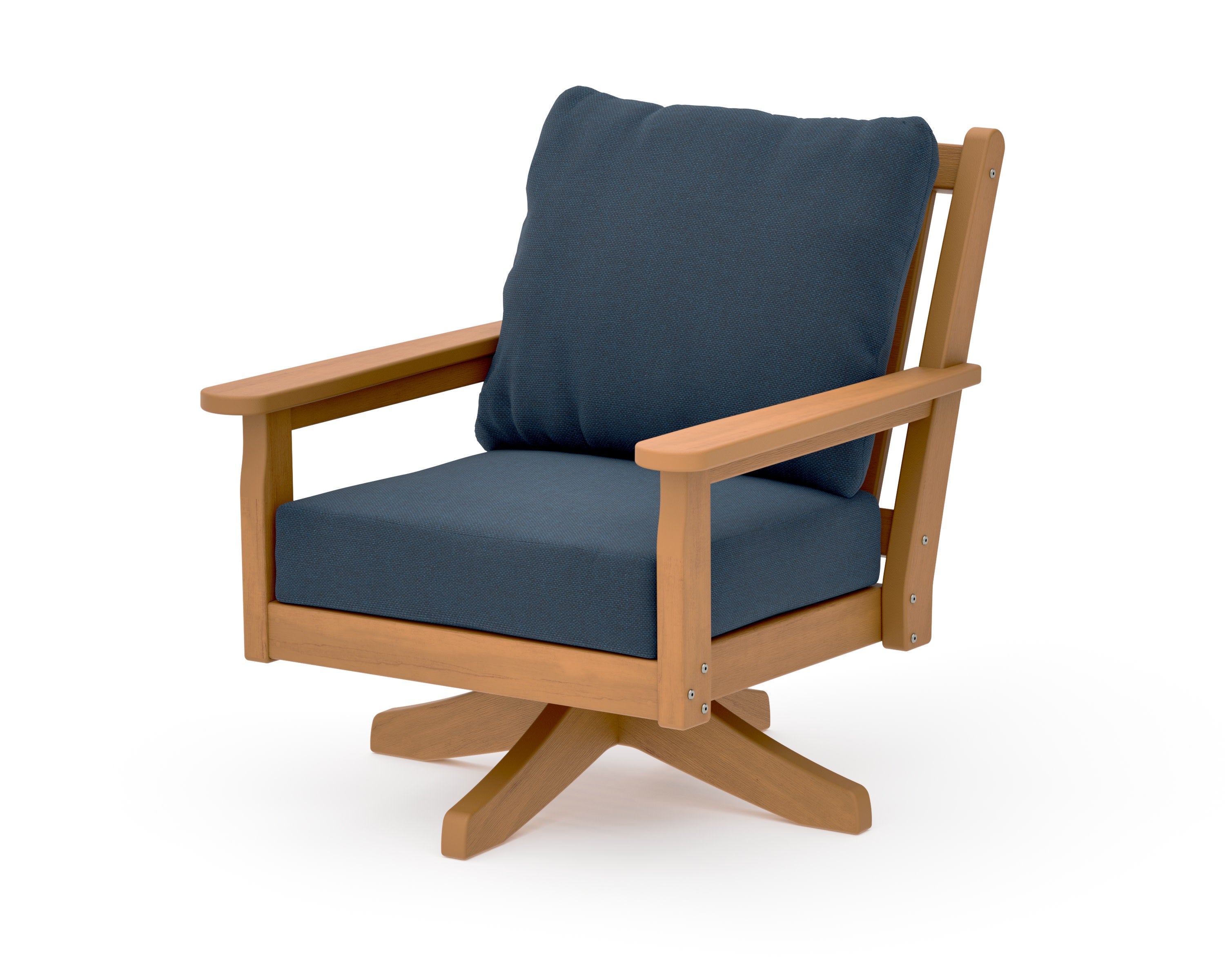 Chippendale Deep Seating Swivel Chair in Natural / Marine Indigo
