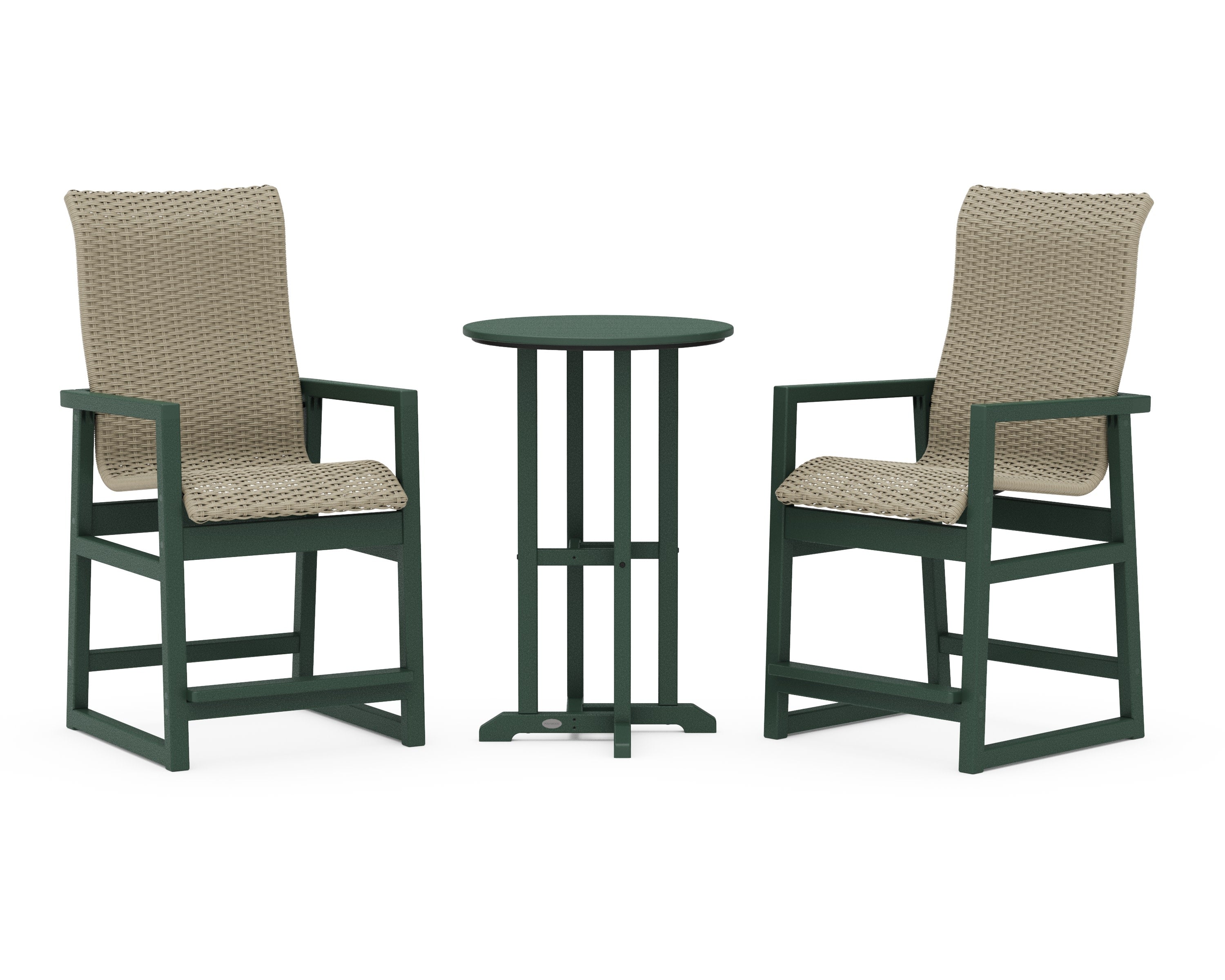 EDGE Woven Highback 3-Piece Farmhouse Counter Set in Green / Dune Grass