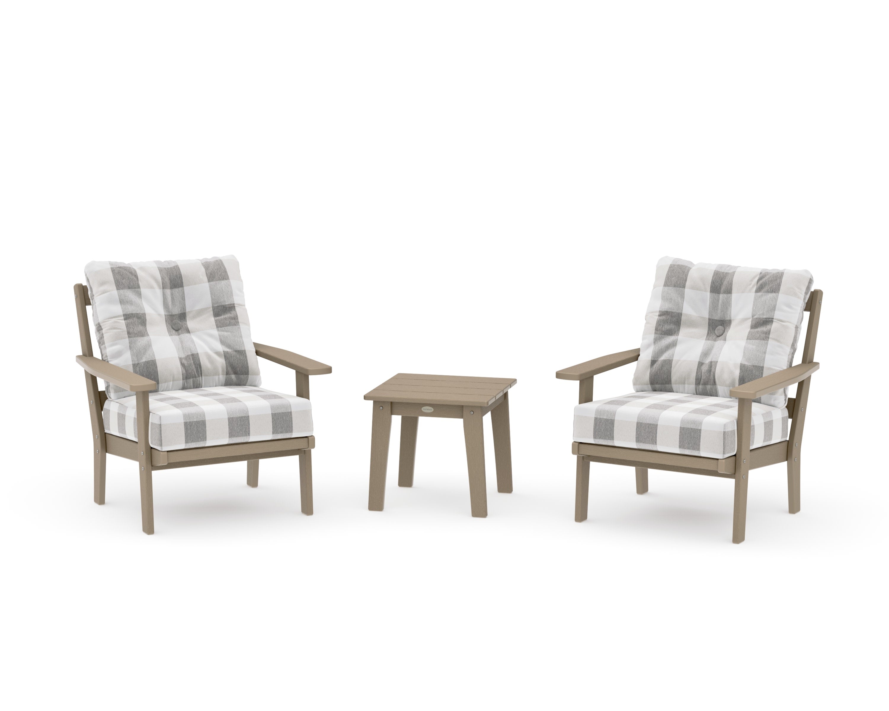 Prairie 3-Piece Deep Seating Set in Vintage Sahara / Buffalo Plaid Grey Mist