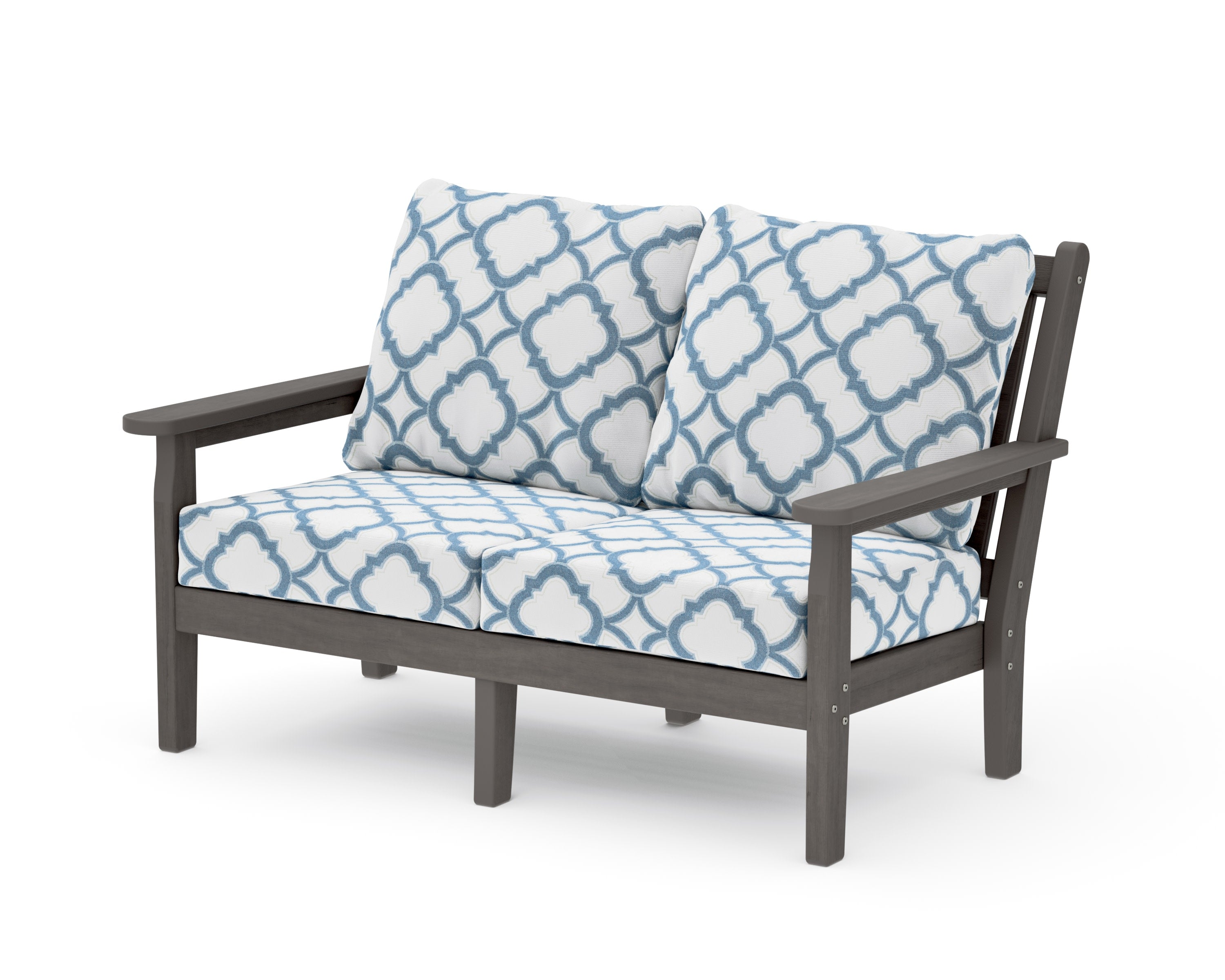 Chippendale Deep Seating Loveseat in Driftwood / Trellis Sky Blue