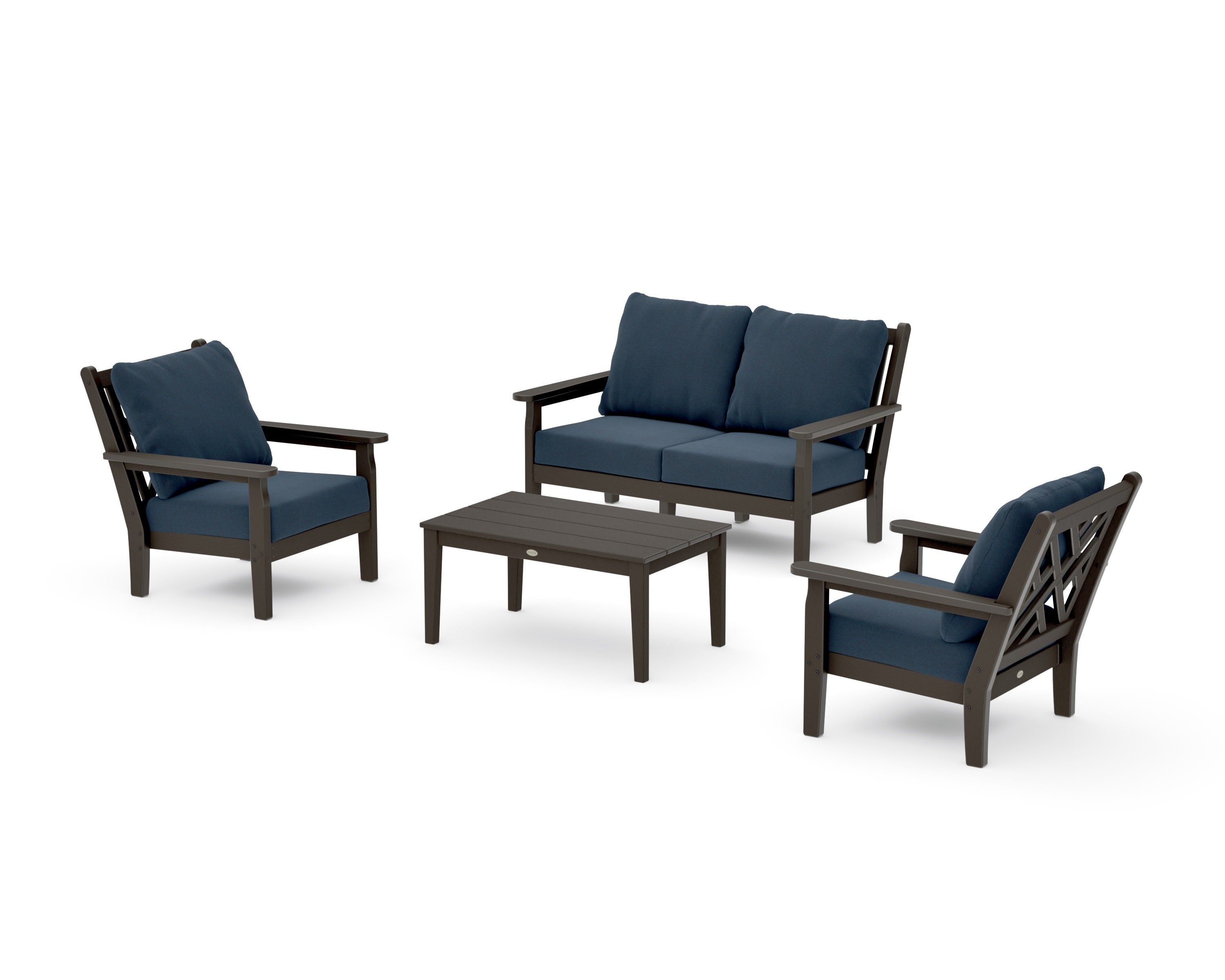 Chippendale 4-Piece Deep Seating Set with Loveseat in Vintage Coffee / Marine Indigo