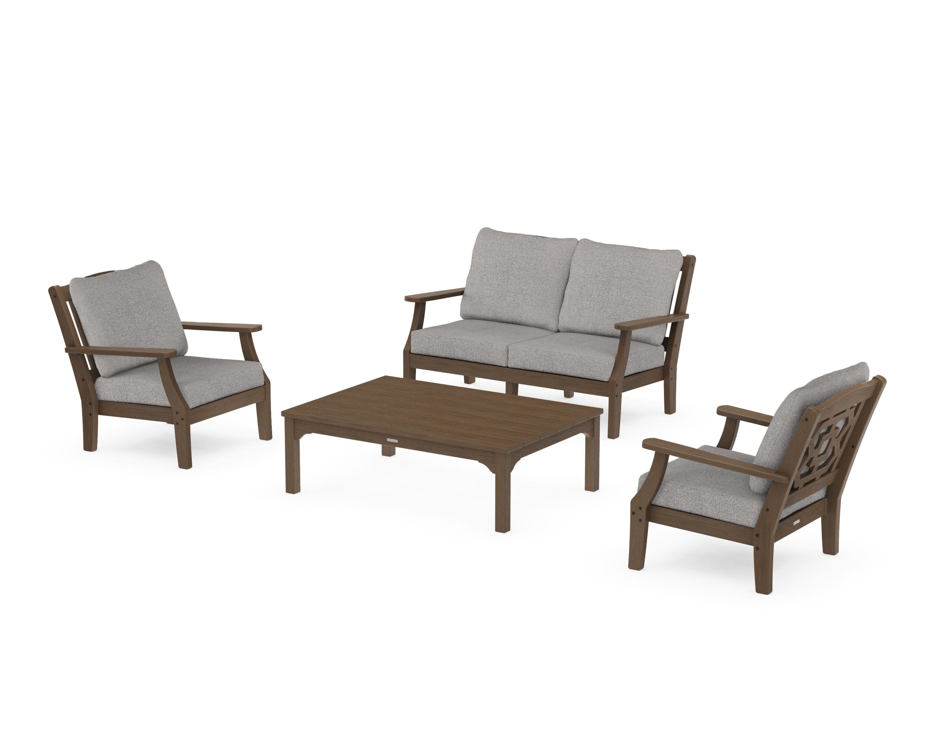 Chinoiserie 4-Piece Deep Seating Set with Loveseat in Kona / Grey Mist
