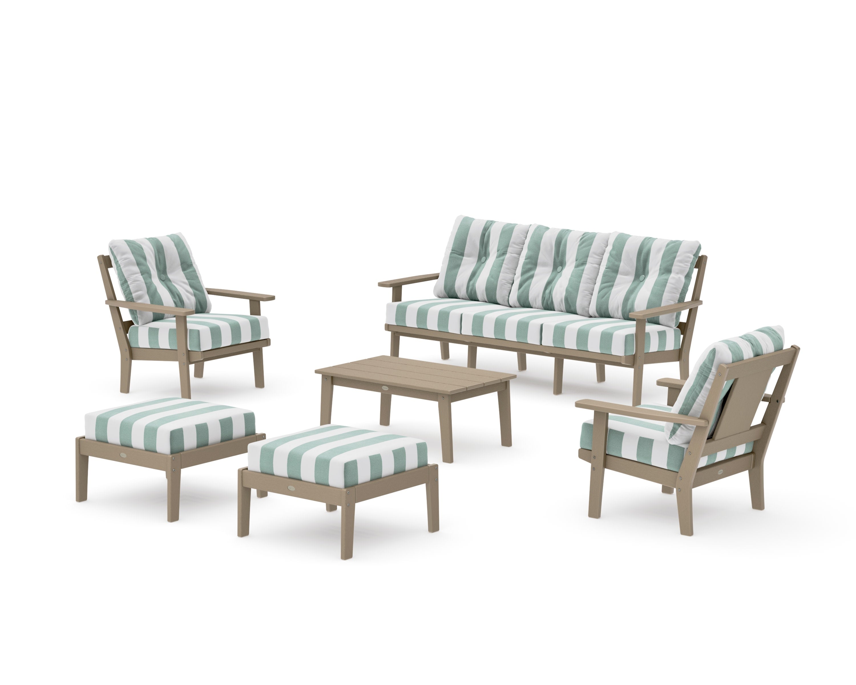 Prairie 6-Piece Lounge Sofa Set in Vintage Sahara / Cabana Stripe Glacier Spa