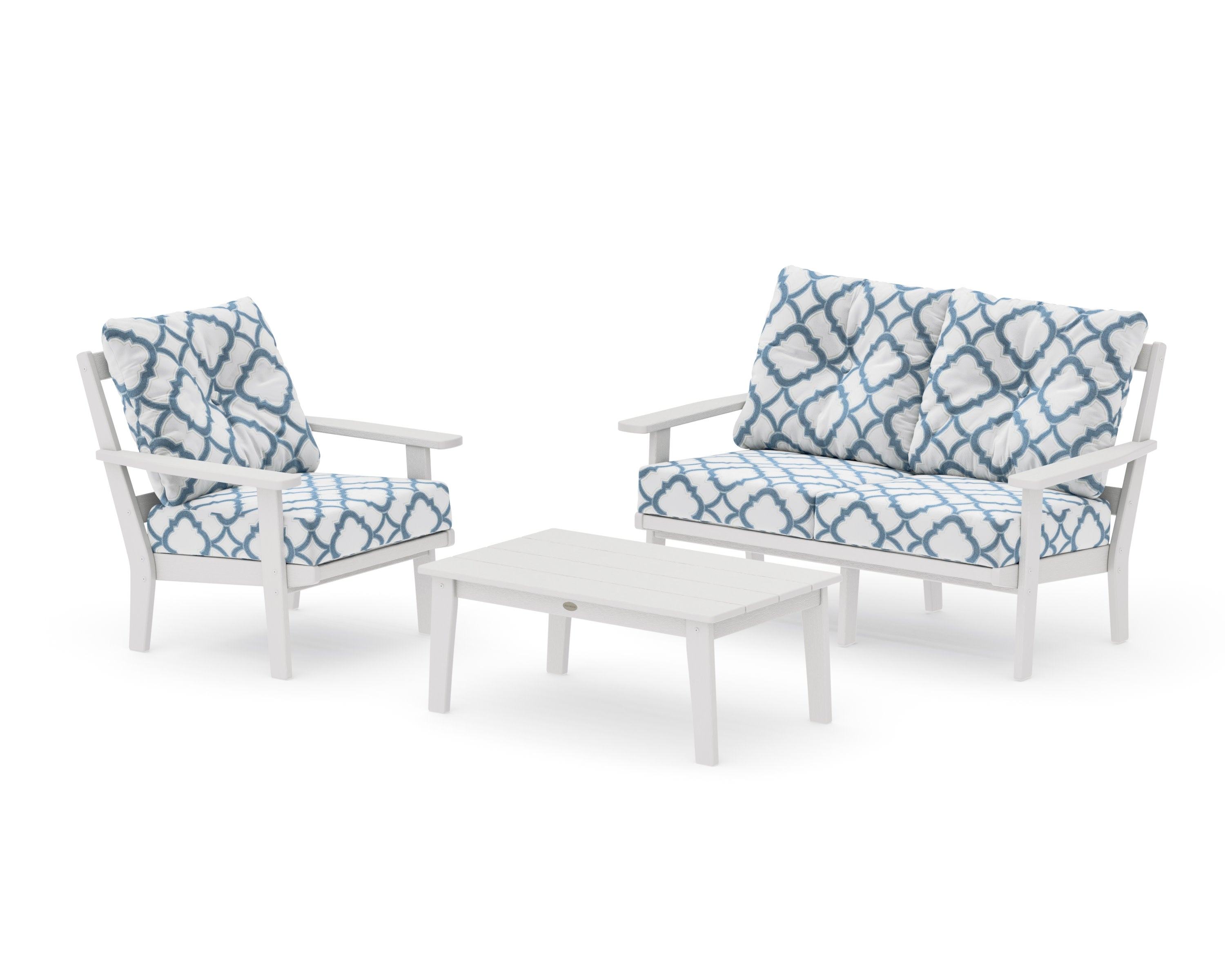Prairie 3-Piece Deep Seating Set with Loveseat in Vintage White / Trellis Sky Blue