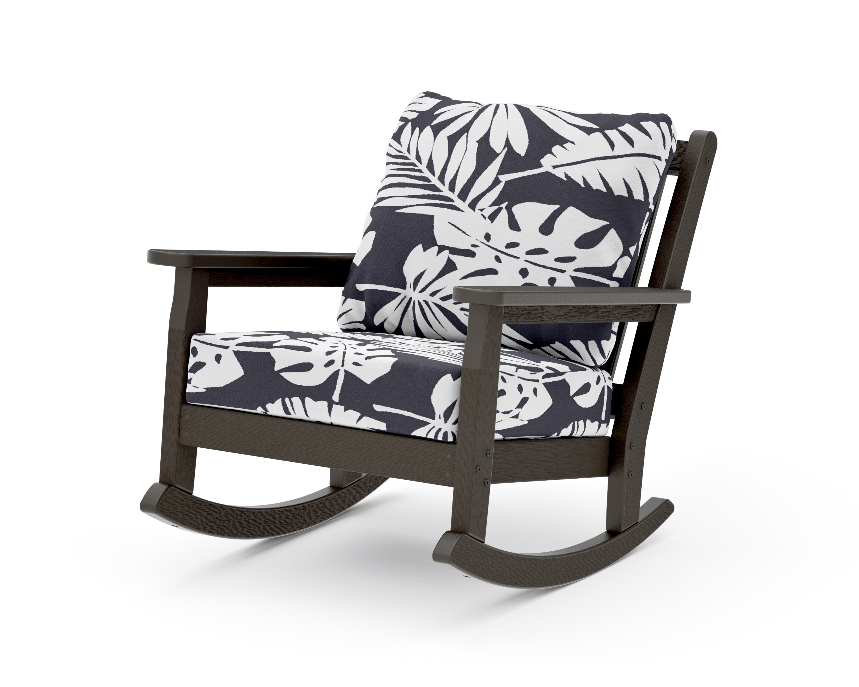 Chippendale Deep Seating Rocking Chair in Vintage Coffee / Leaf Navy