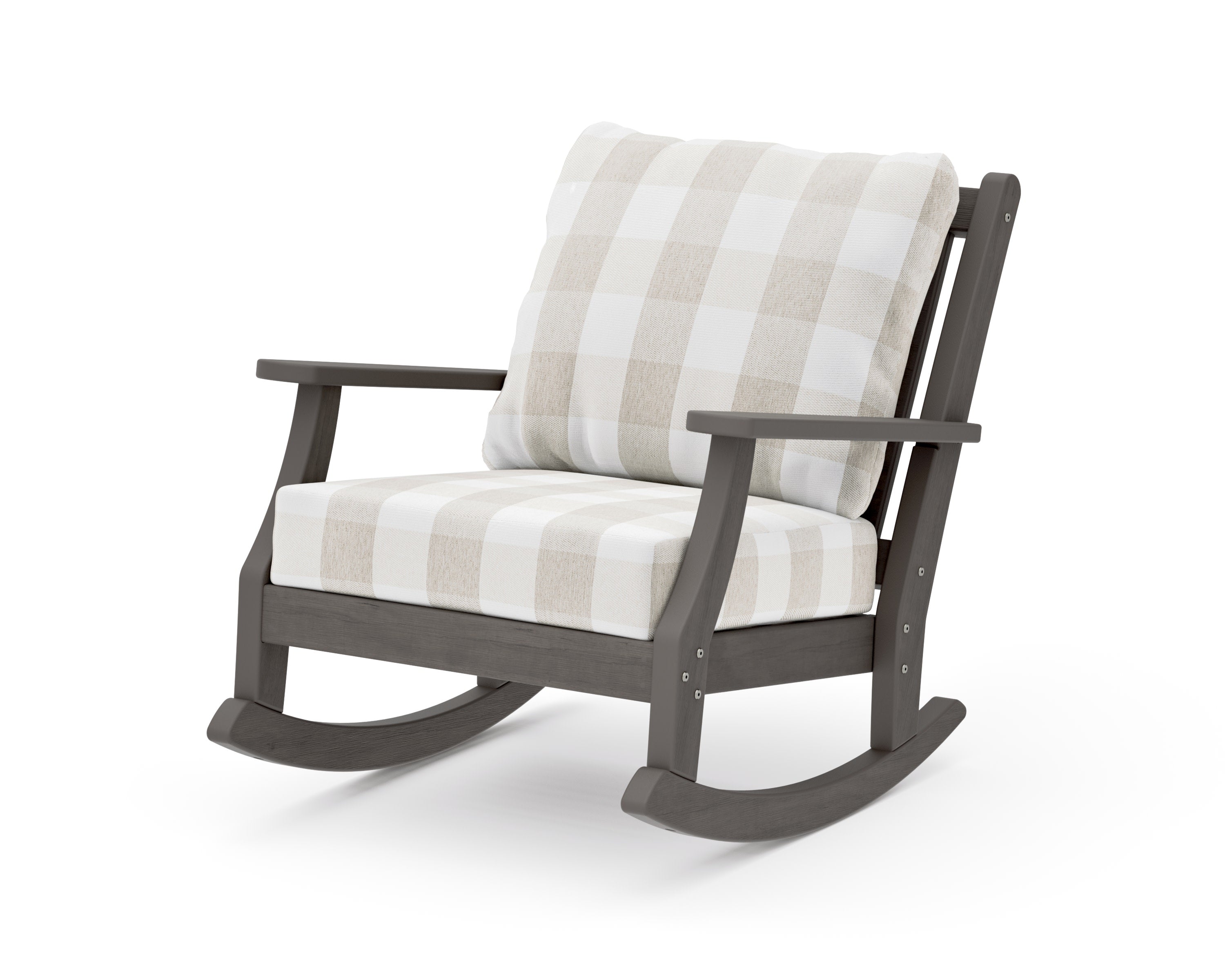 Wovendale Deep Seating Rocking Chair in Driftwood / Buffalo Plaid Dune Burlap