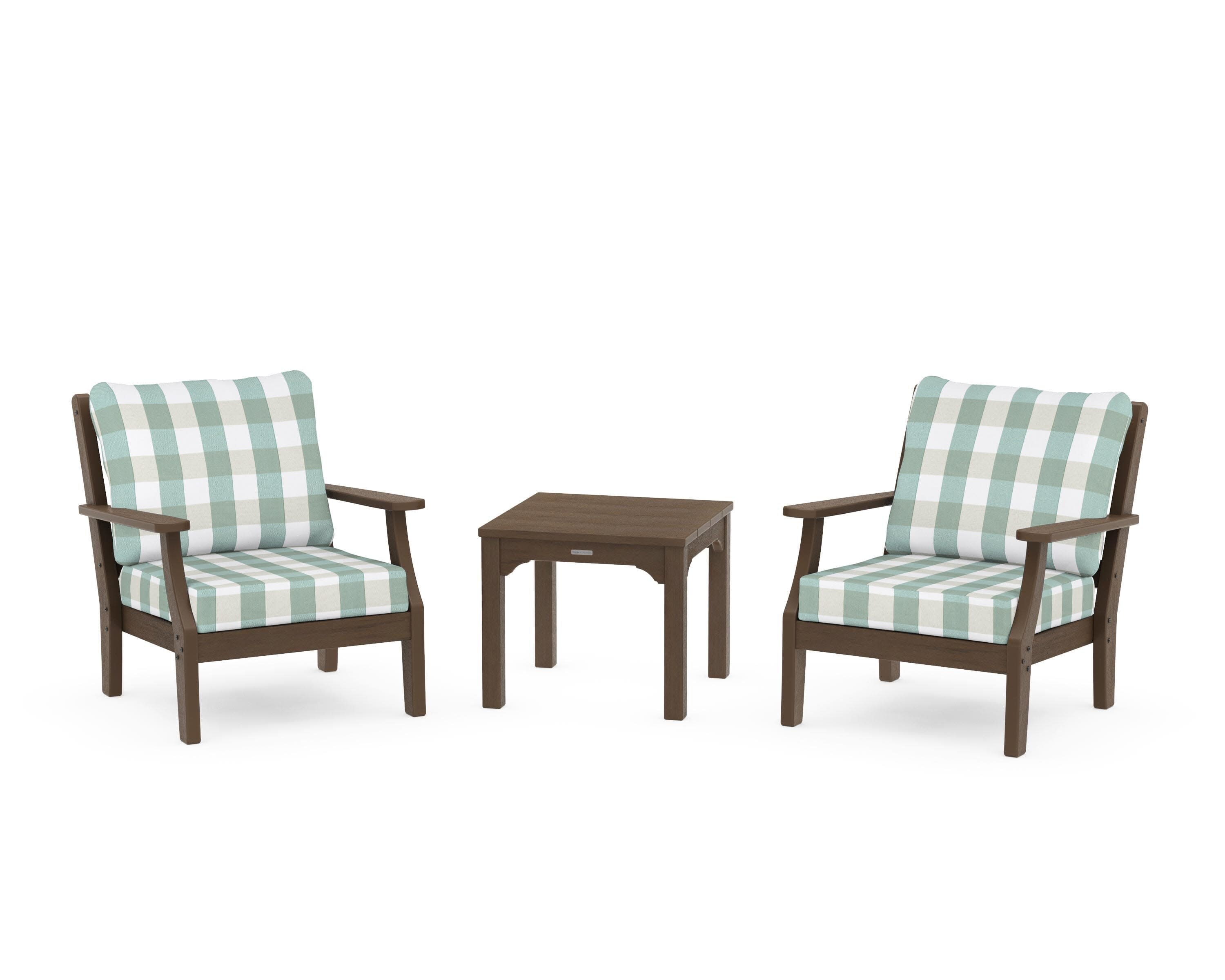 Chinoiserie 3-Piece Deep Seating Set in Kona / Buffalo Plaid Glacier Spa