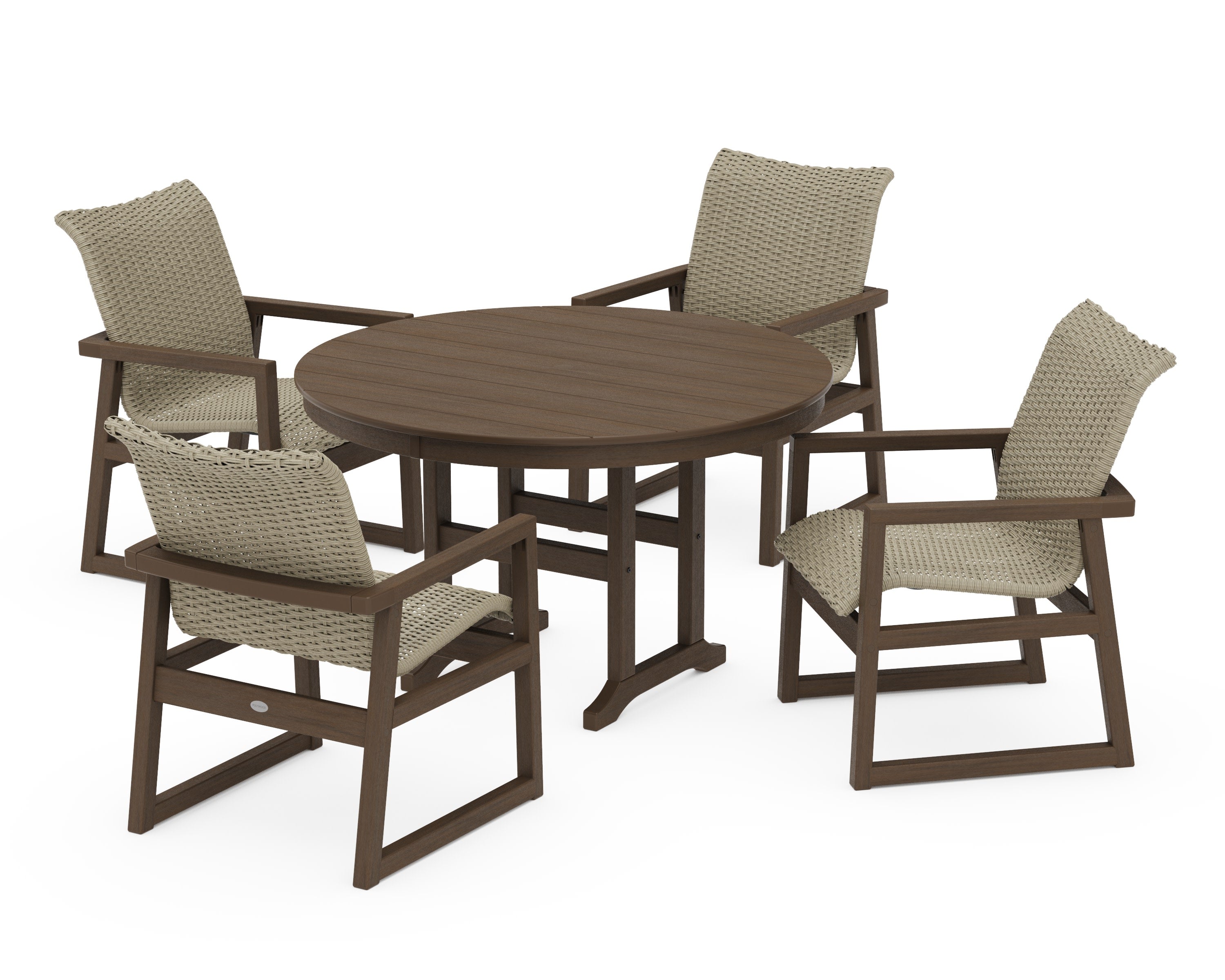 EDGE Woven 5-Piece Round Farmhouse Dining Set in Kona / Dune Grass