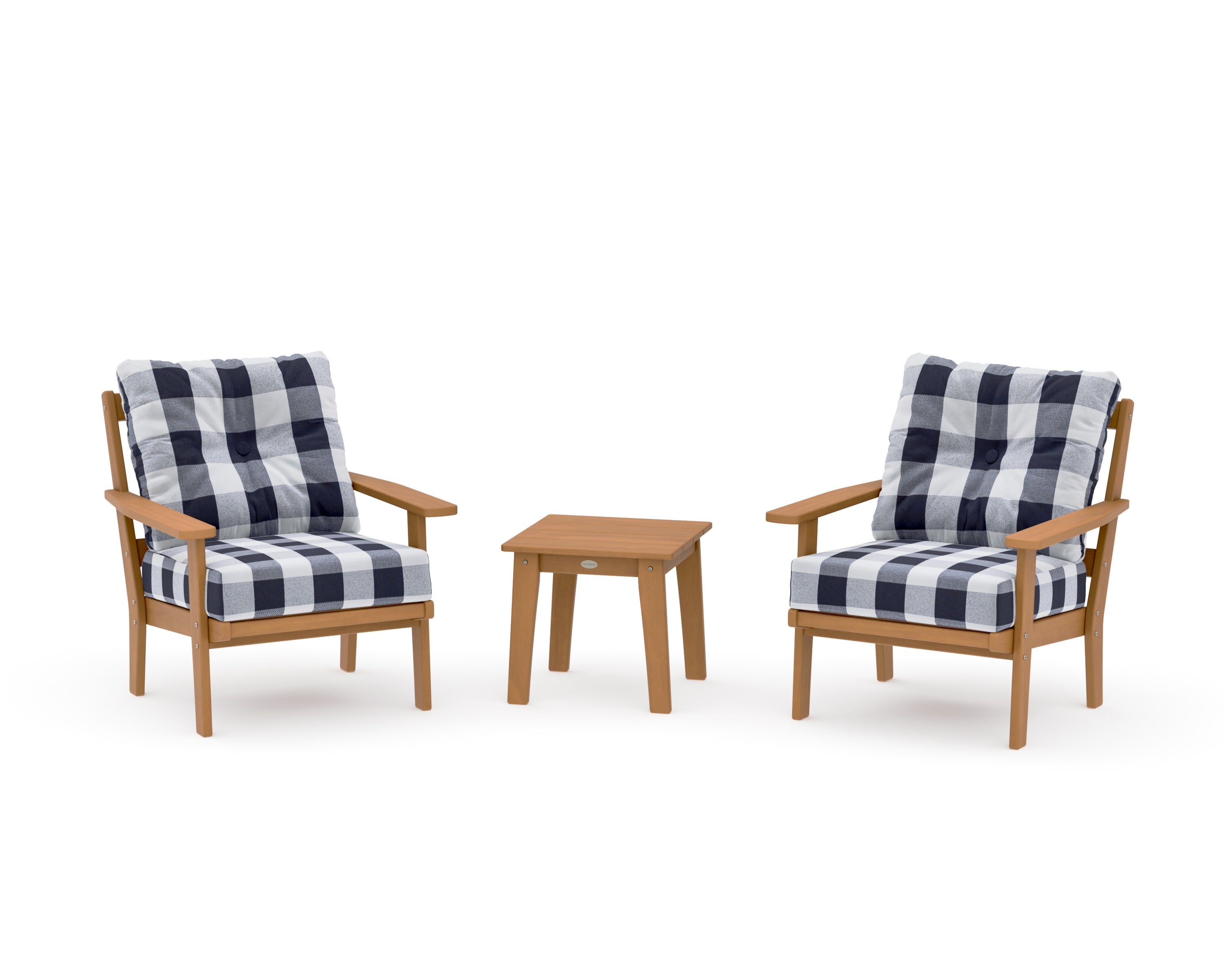 Prairie 3-Piece Deep Seating Set in Natural / Buffalo Plaid Navy