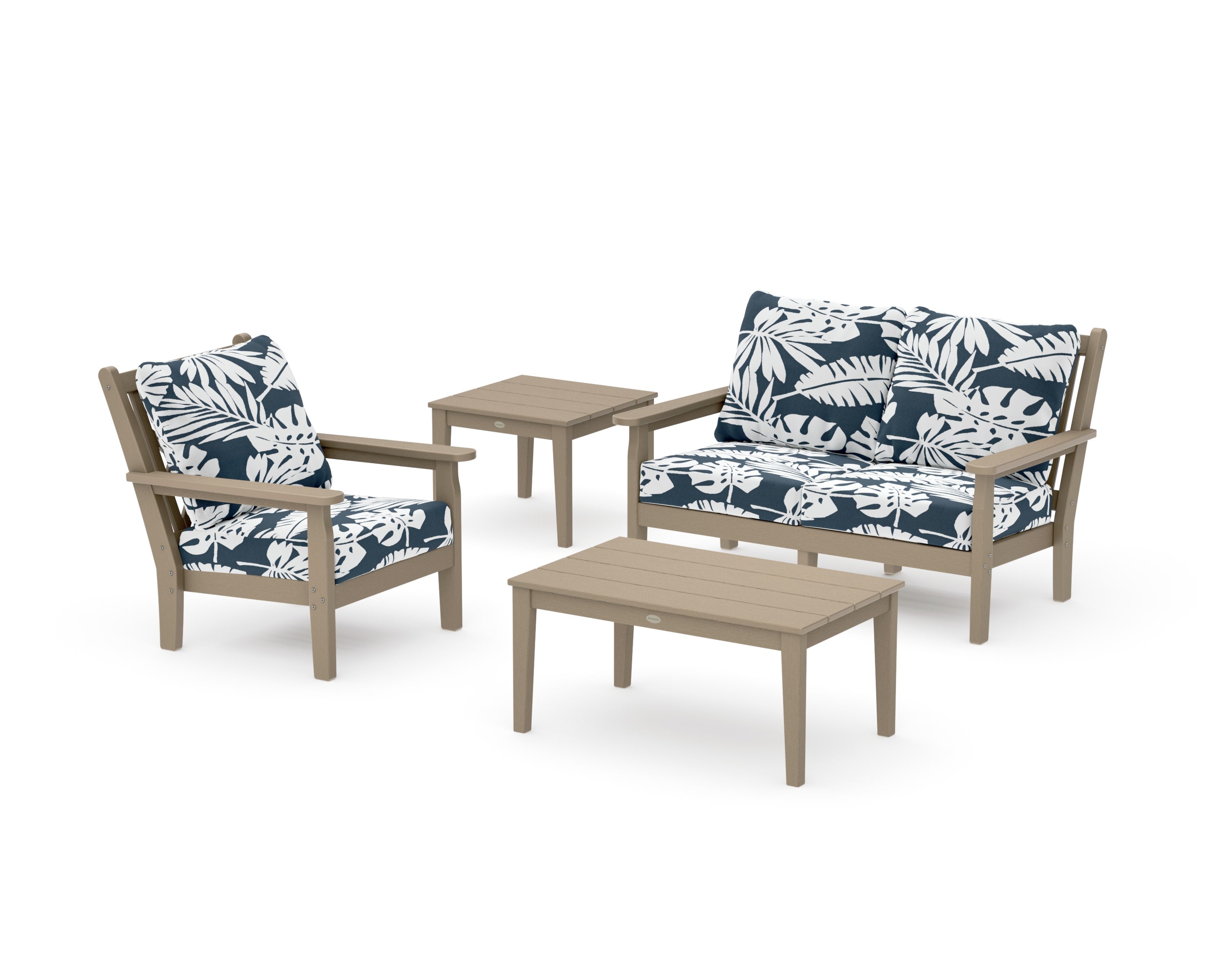 Chippendale 4-Piece Deep Seating Set in Vintage Sahara / Leaf Marine Indigo