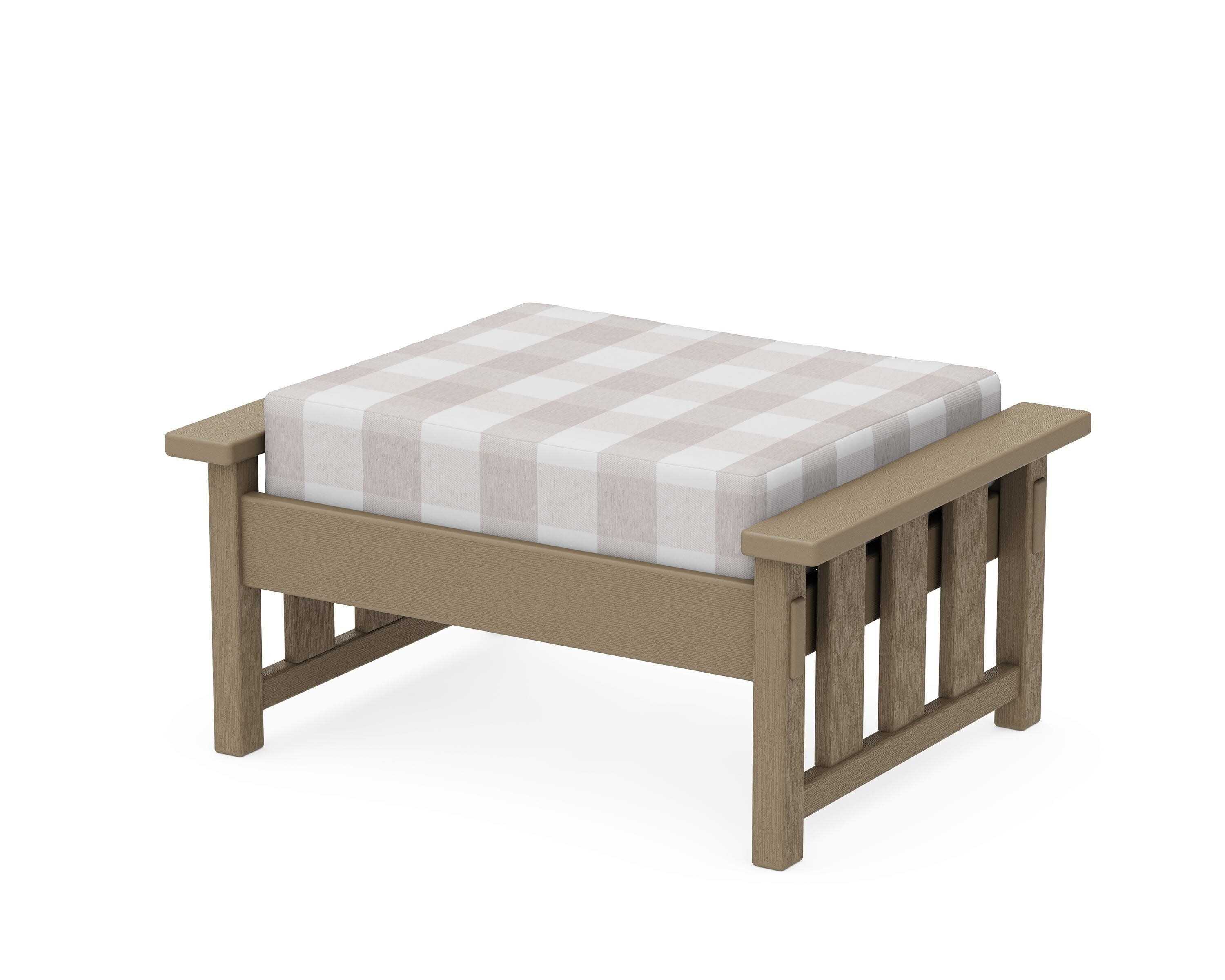 Acadia Deep Seating Ottoman in Vintage Sahara / Buffalo Plaid Dune Burlap