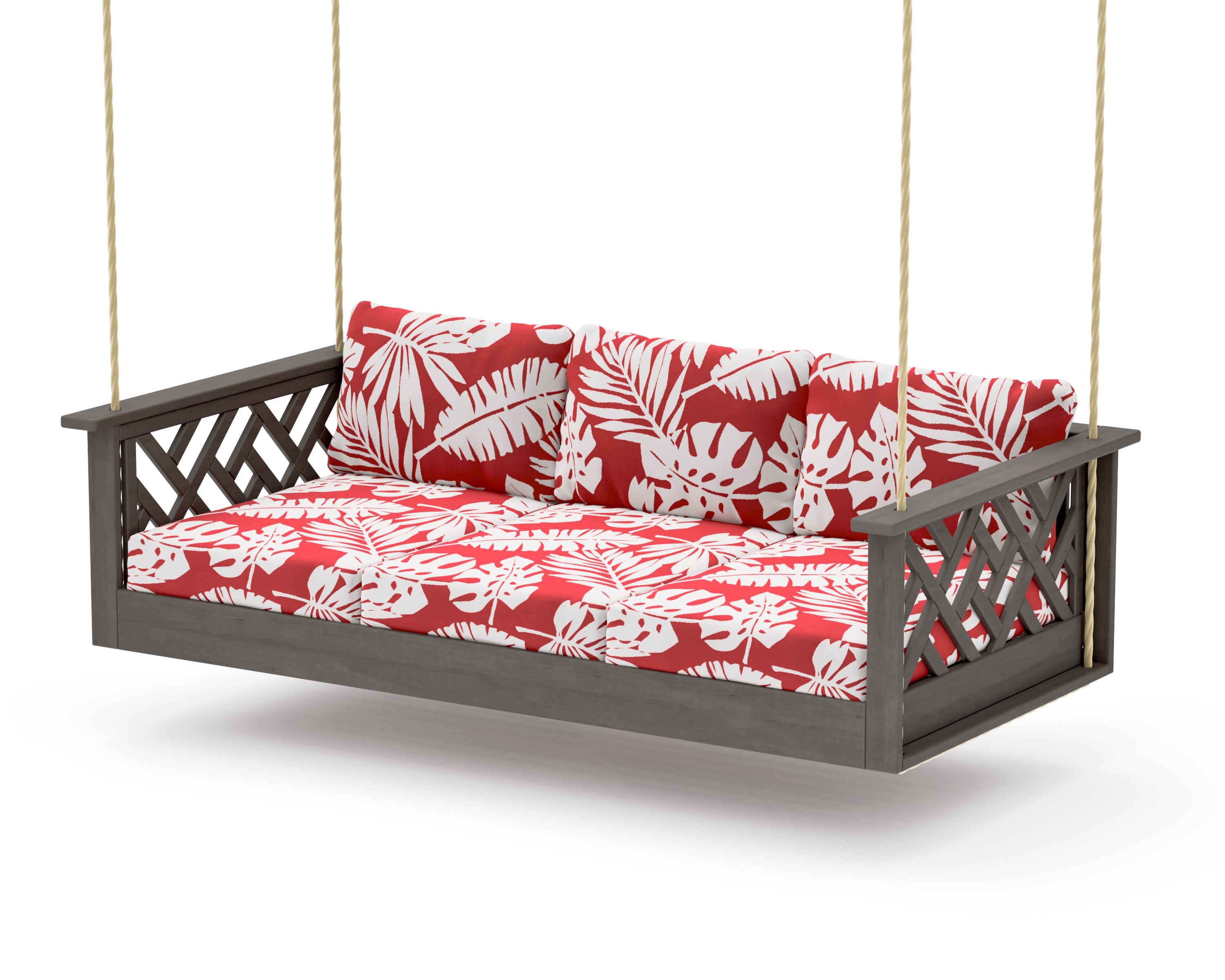 Chippendale Daybed Swing in Driftwood / Leaf Crimson