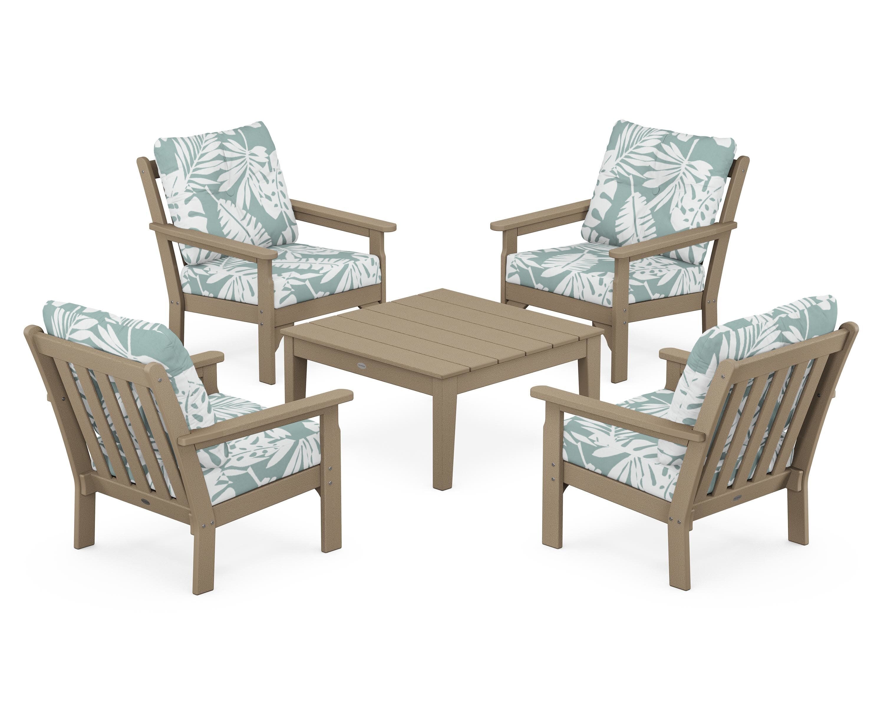 Vineyard 5-Piece Deep Seating Conversation Set in Vintage Sahara / Leaf Glacier Spa