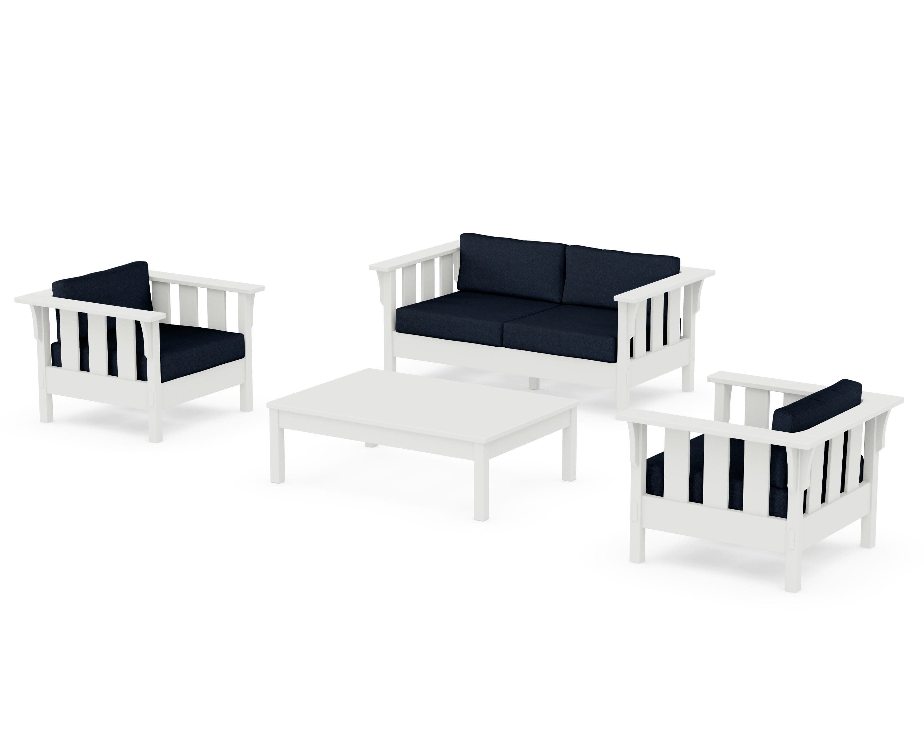 Acadia 4-Piece Deep Seating Set with Loveseat in Vintage White / Marine Indigo