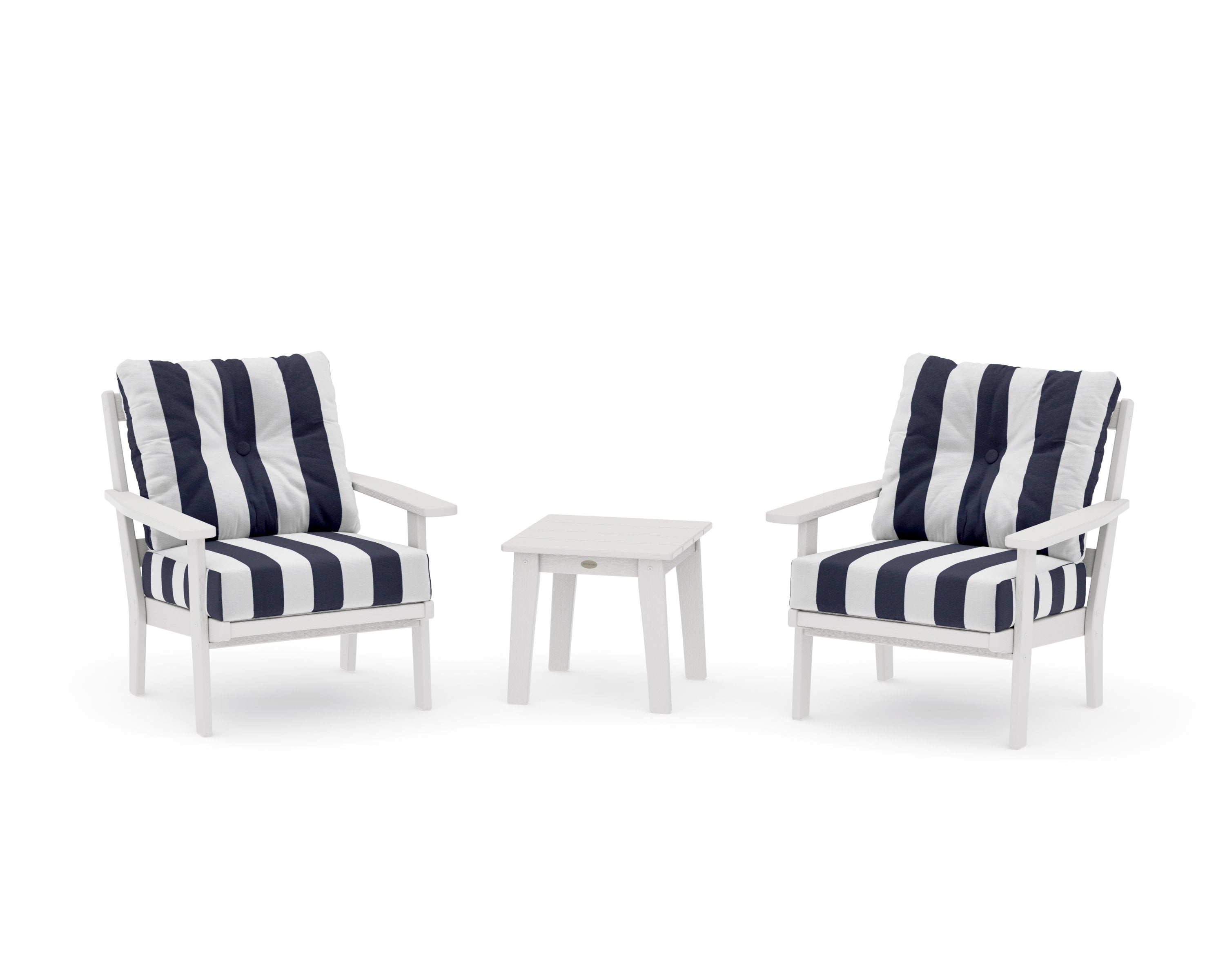 Prairie 3-Piece Deep Seating Set in Vintage White / Cabana Stripe Navy