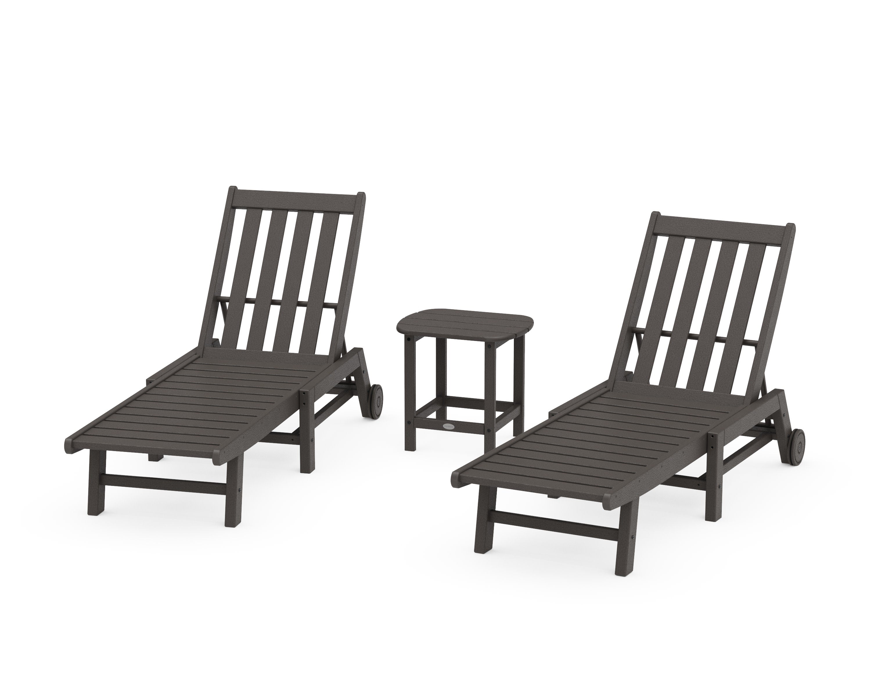 Vineyard 3-Piece Chaise with Wheels Set in Vintage Coffee