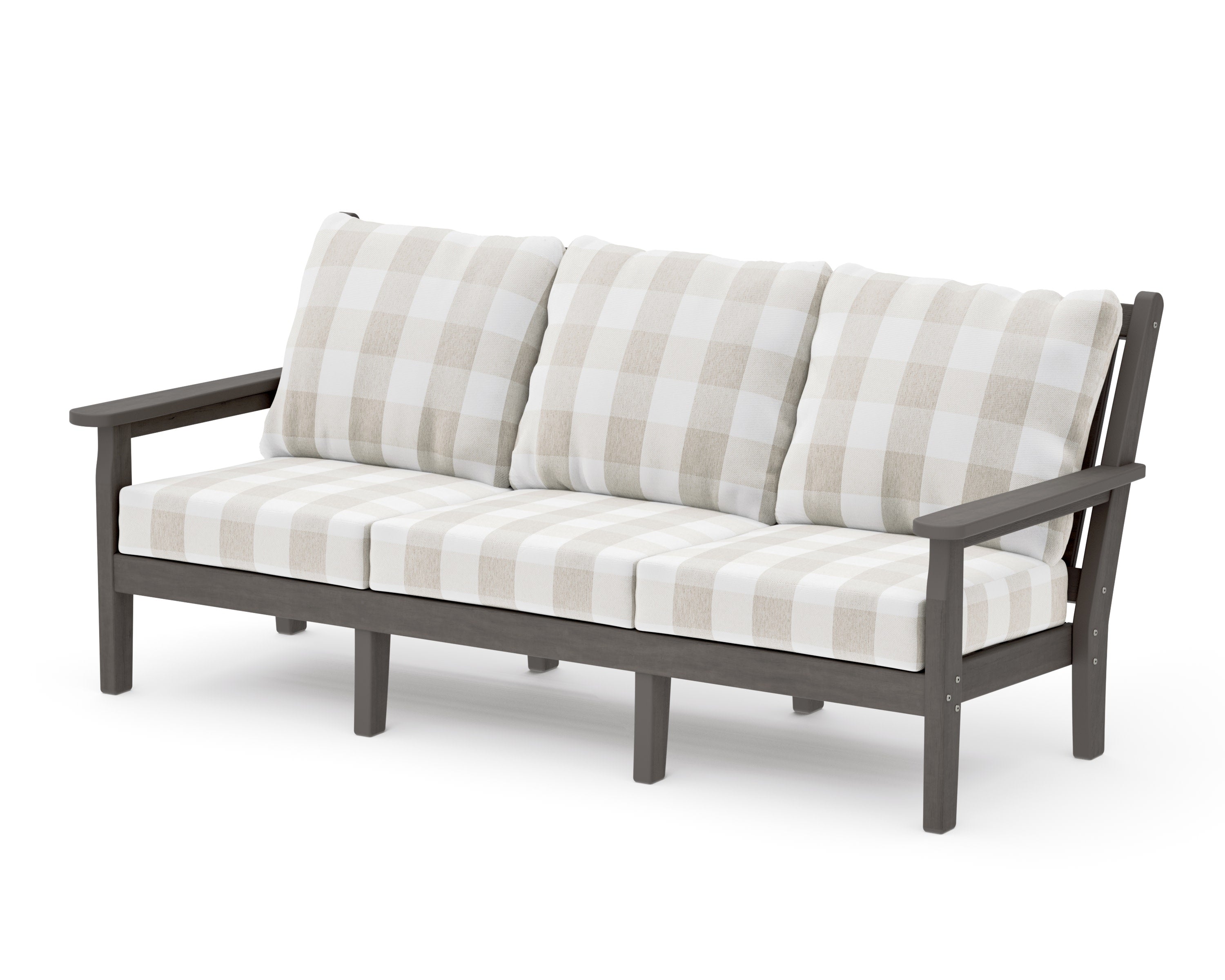 Chippendale Deep Seating Sofa in Driftwood / Buffalo Plaid Dune Burlap