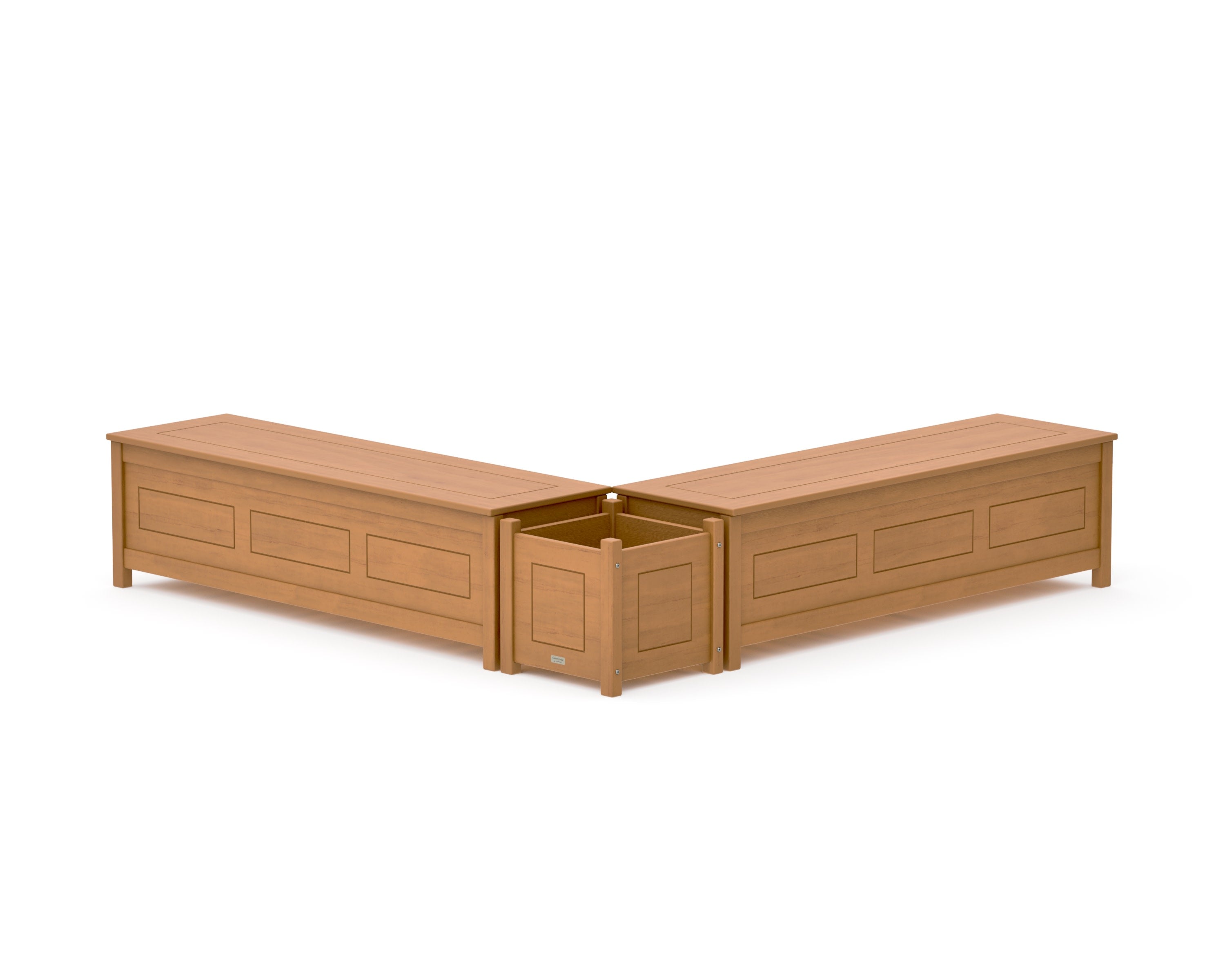 60" Country Living L- Shaped Planter Storage Bench Set in Natural