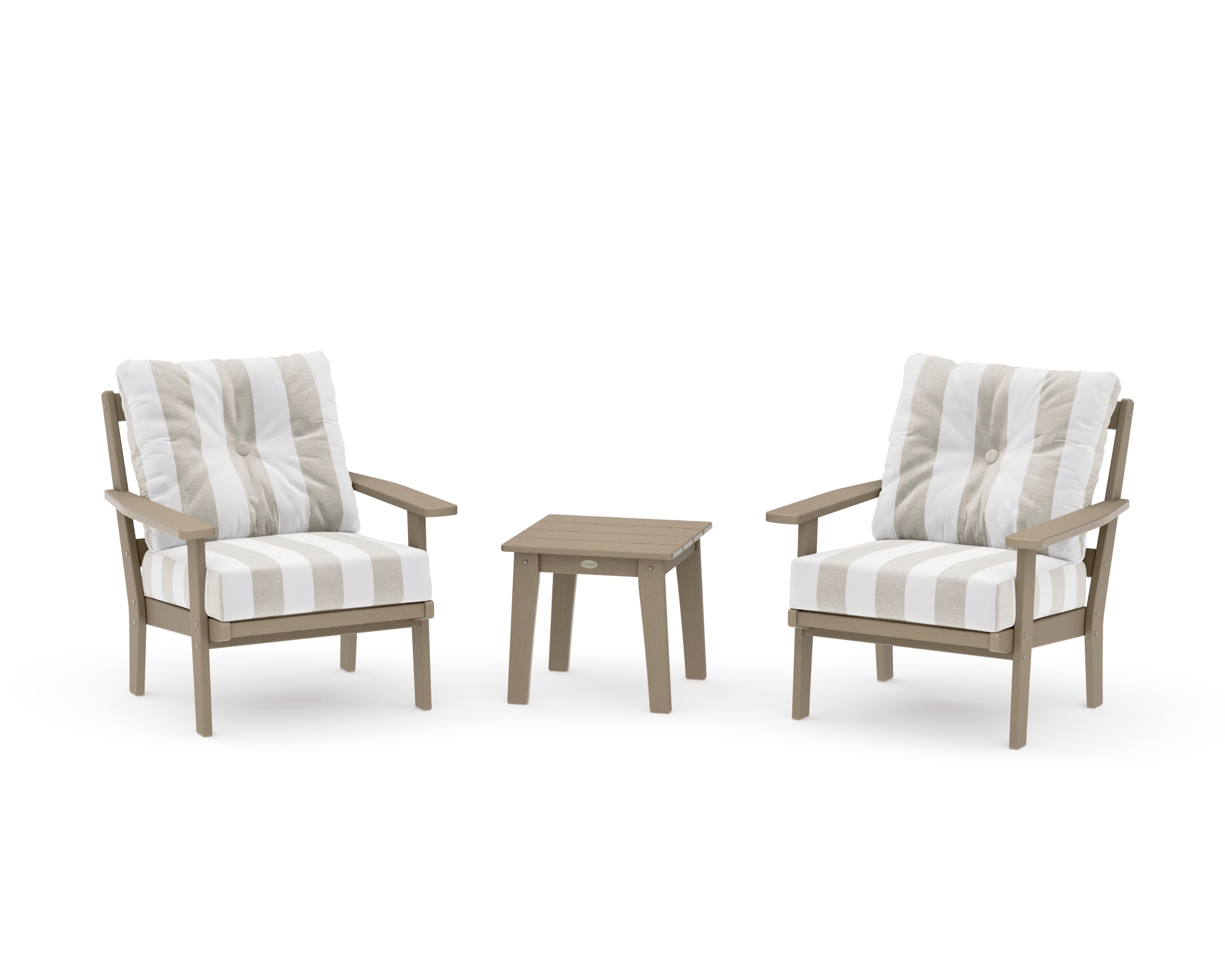 Prairie 3-Piece Deep Seating Set in Vintage Sahara / Cabana Stripe Dune Burlap