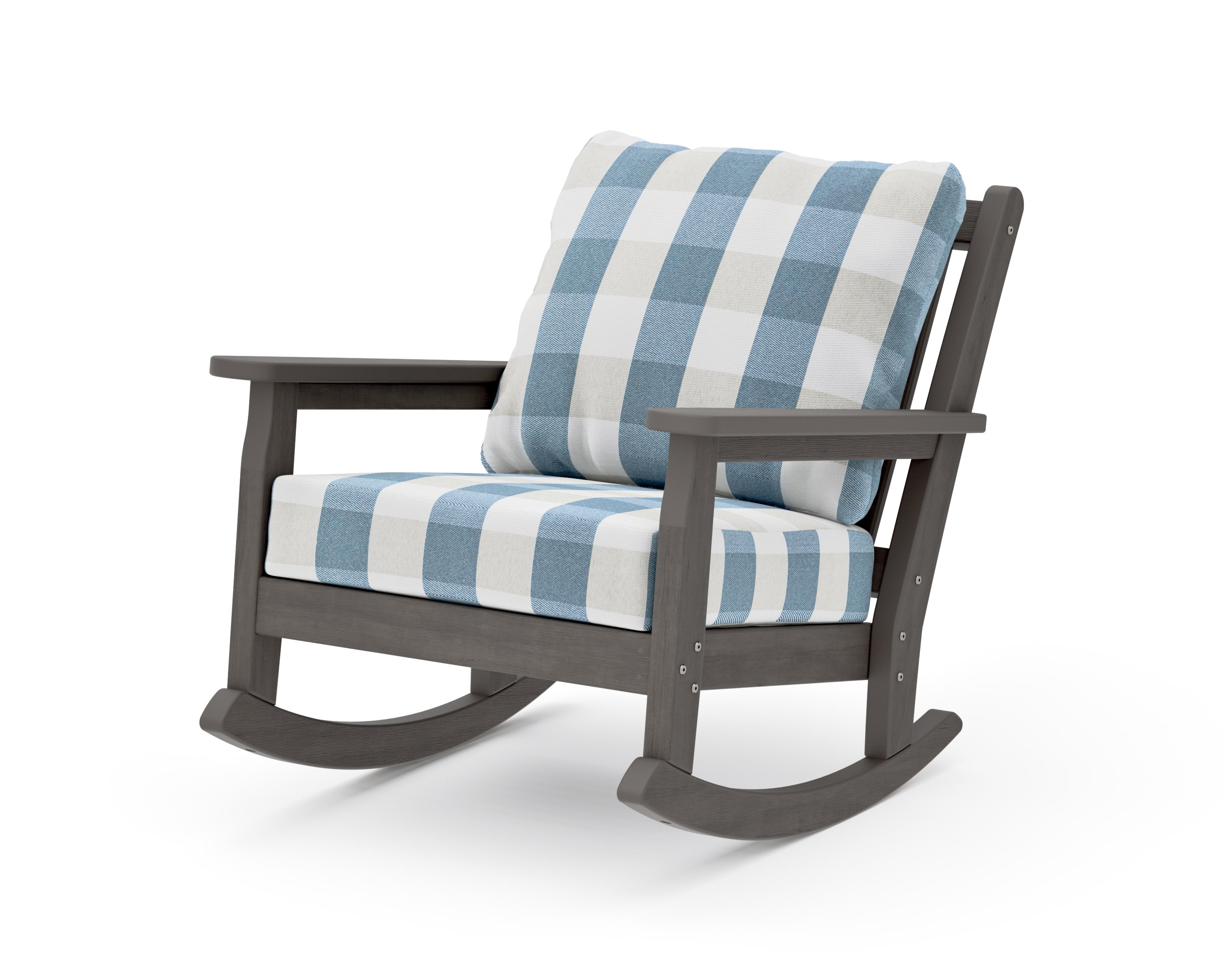 Chippendale Deep Seating Rocking Chair in Driftwood / Buffalo Plaid Sky Blue