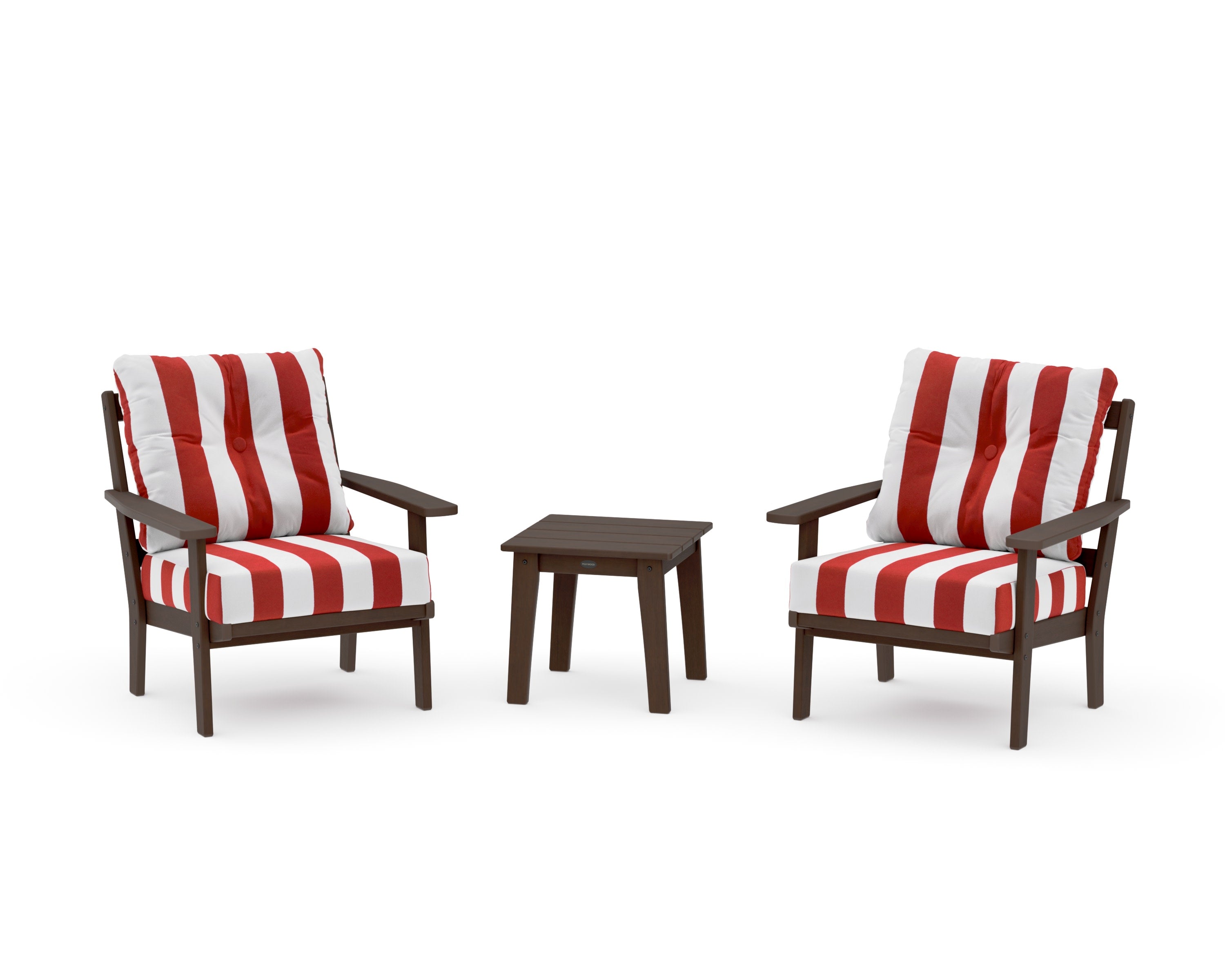Oxford 3-Piece Deep Seating Set in Kona / Cabana Stripe Crimson
