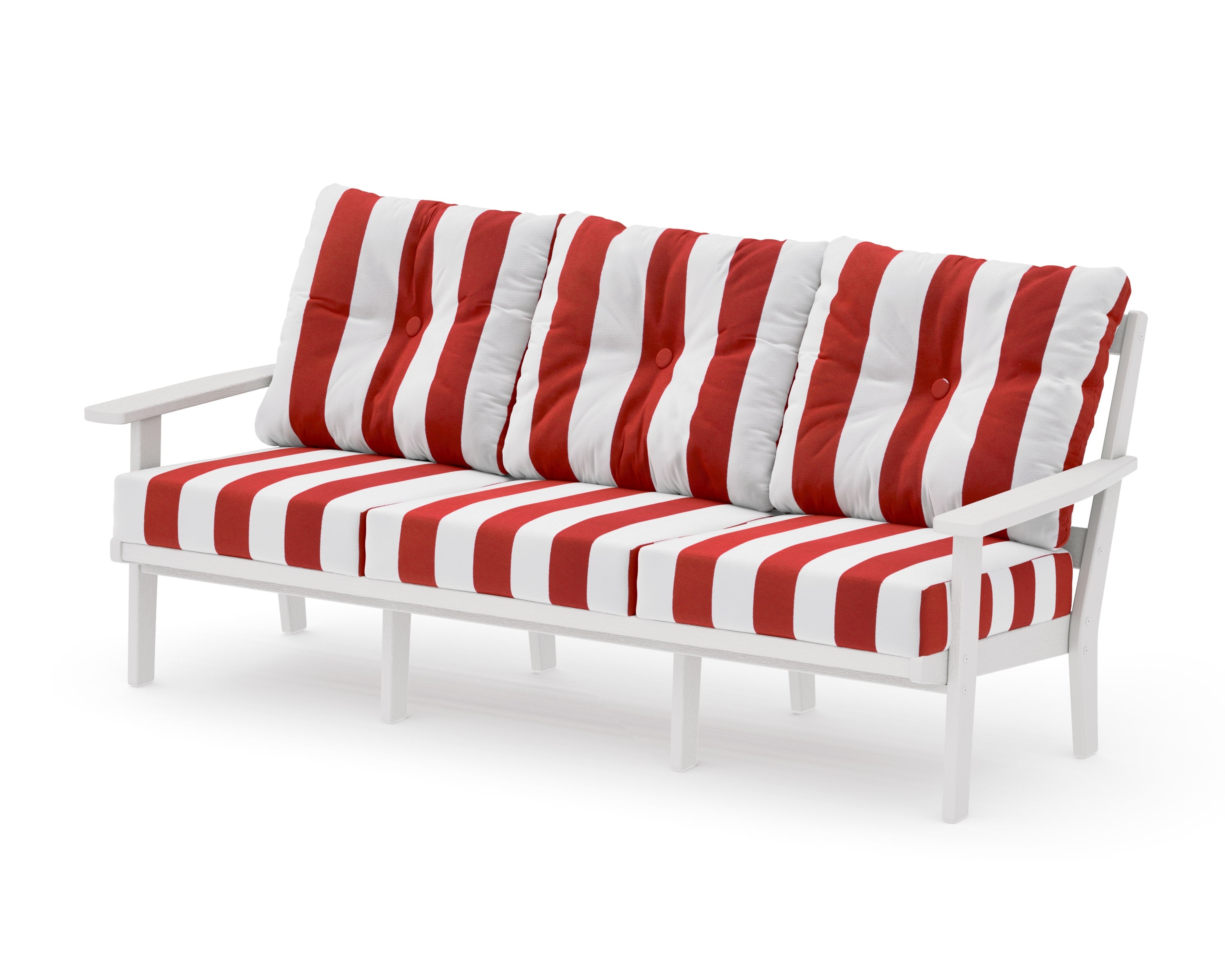 Oxford Deep Seating Sofa in Vintage White / Cabana Stripe Crimson