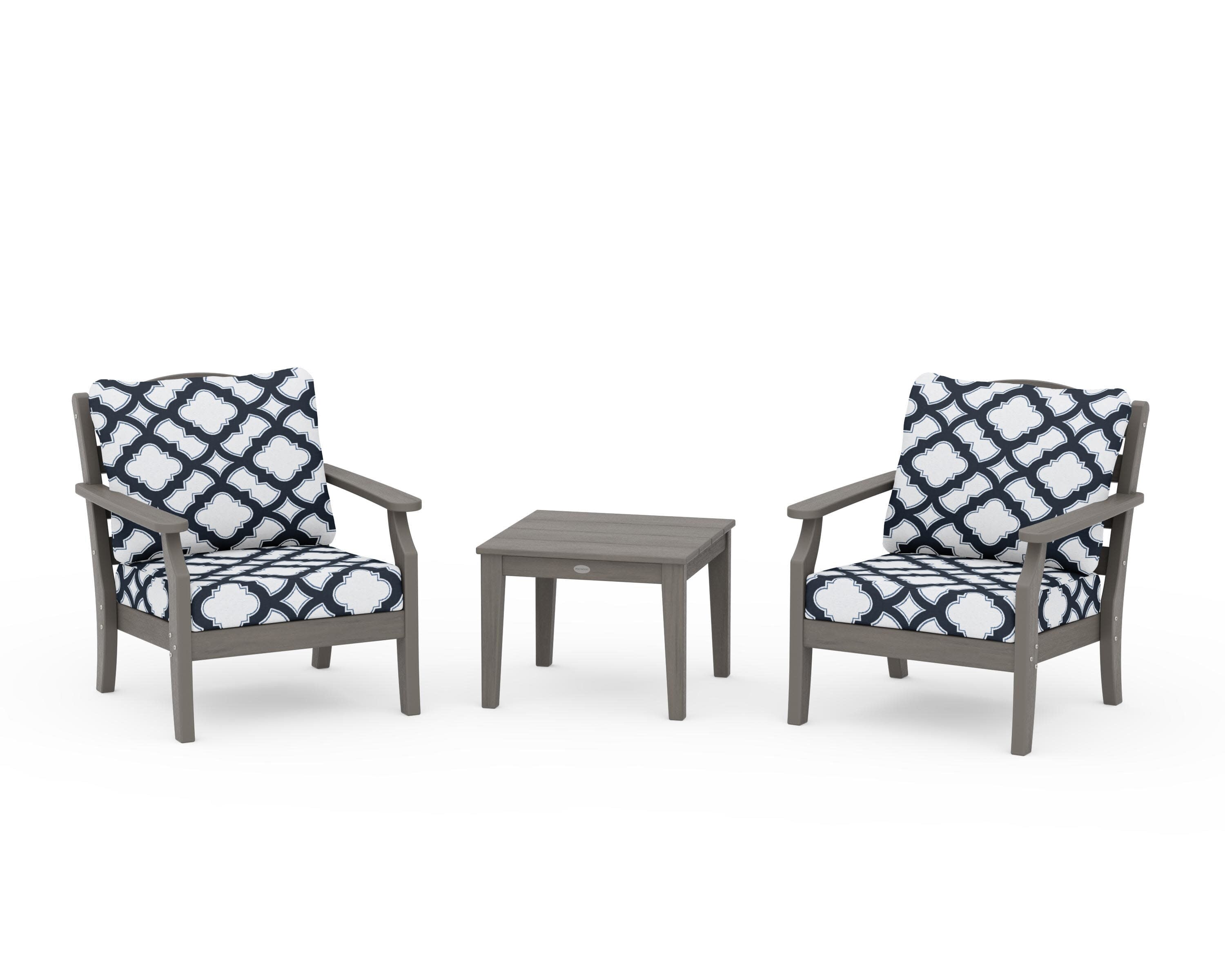 Savannah 3-Piece Deep Seating Set in Driftwood / Trellis Marine Indigo