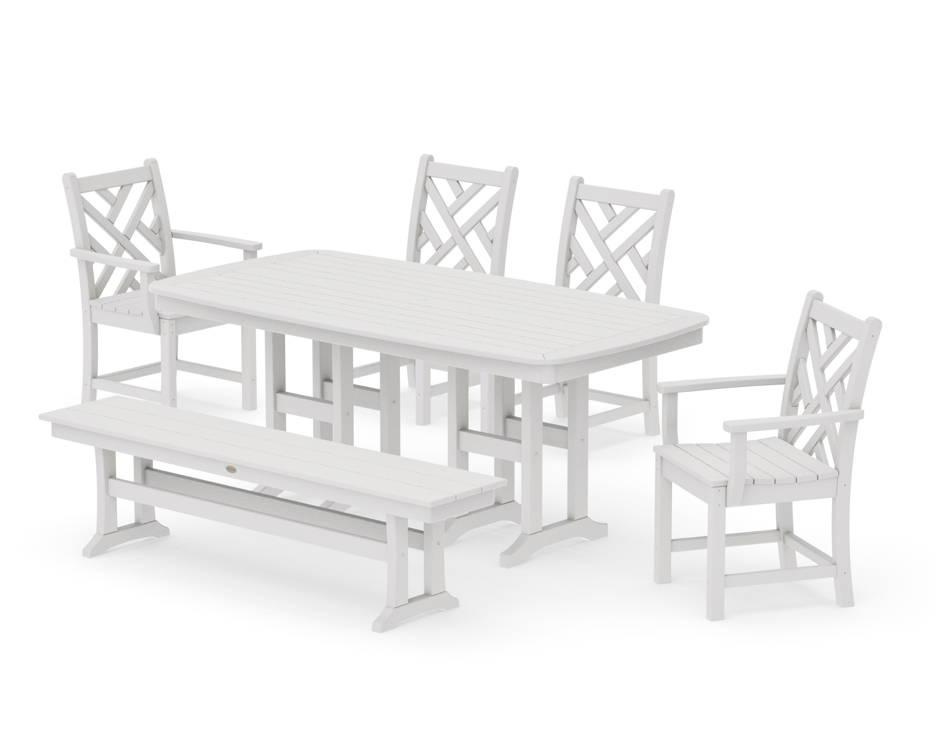 Chippendale 6-Piece Dining Set with Bench in Vintage White