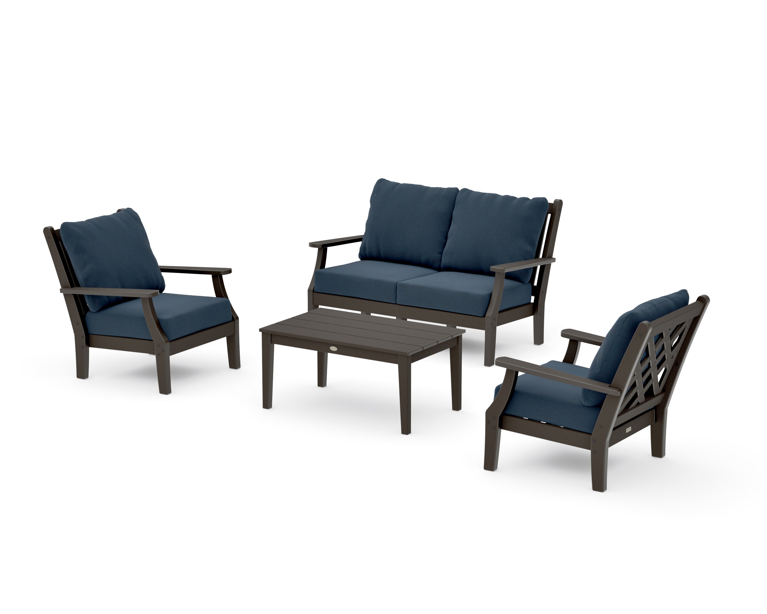 Wovendale 4-Piece Deep Seating Set with Loveseat in Vintage Coffee / Marine Indigo