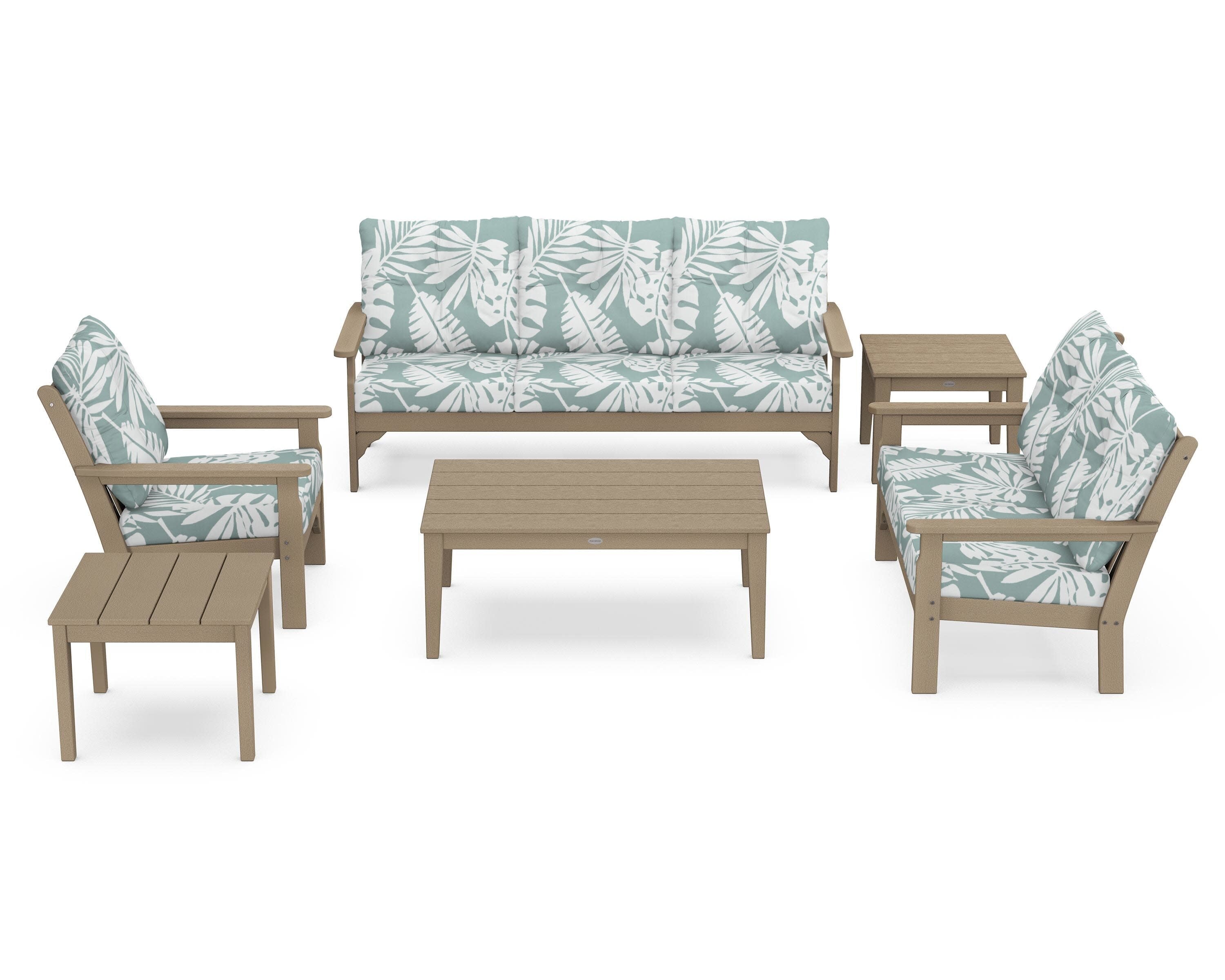 Vineyard 6-Piece Deep Seating Set in Vintage Sahara / Leaf Glacier Spa