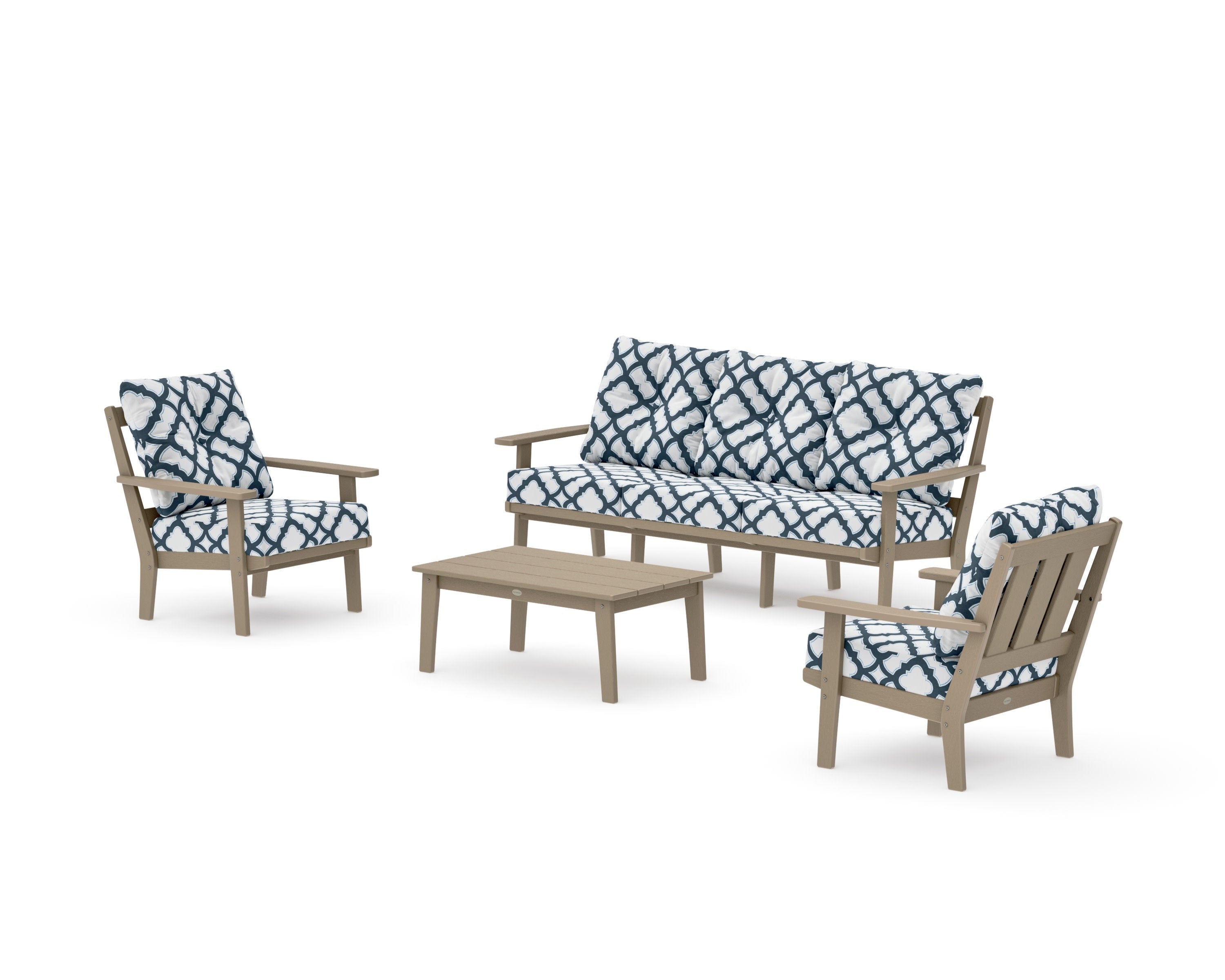 Oxford 4-Piece Deep Seating Set with Sofa in Vintage Sahara / Trellis Marine Indigo