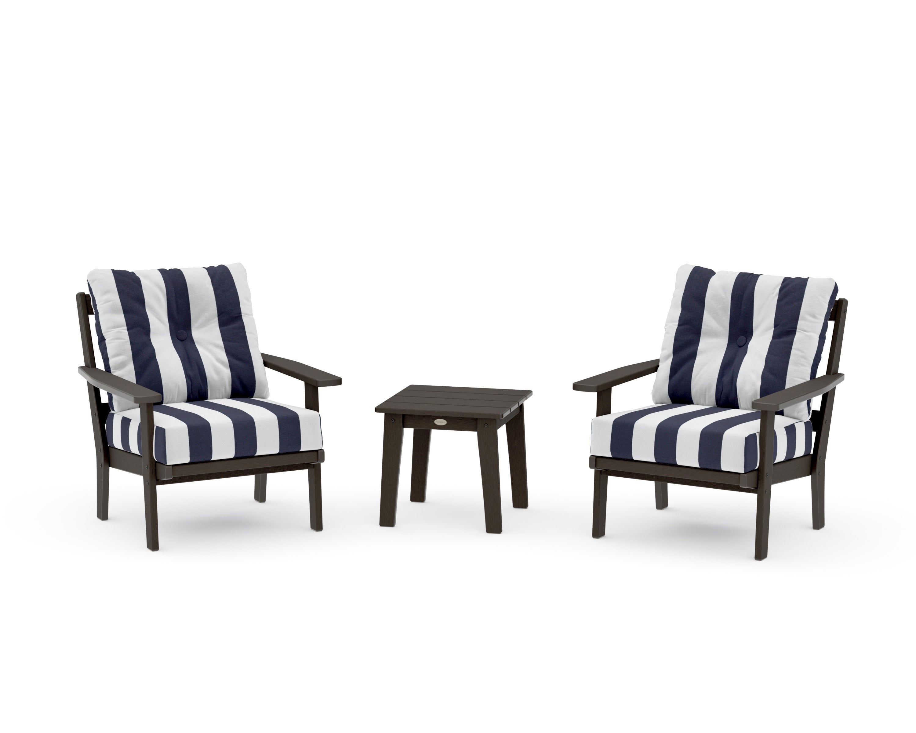 Prairie 3-Piece Deep Seating Set in Vintage Coffee / Cabana Stripe Navy