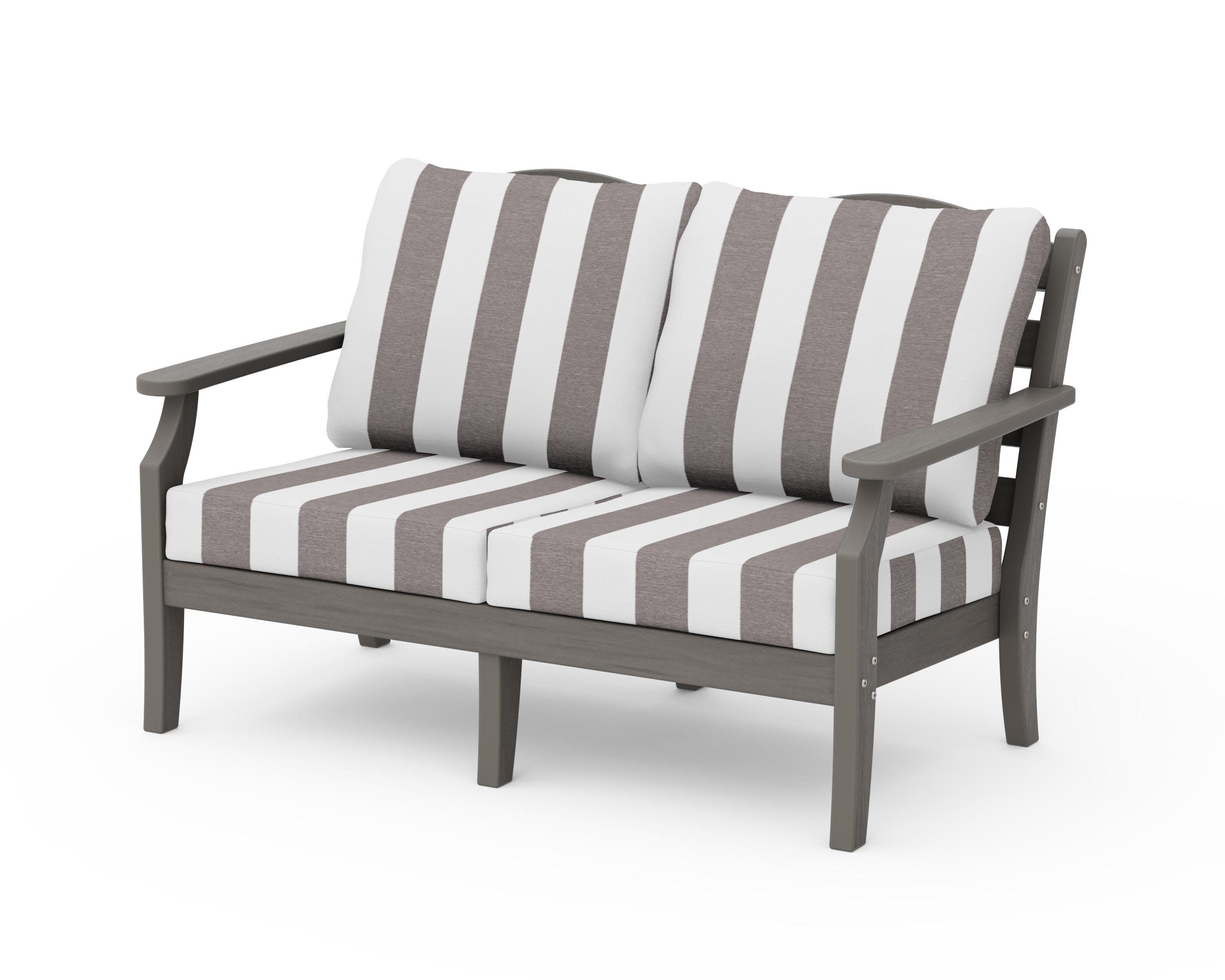 Savannah Deep Seating Loveseat in Driftwood / Cabana Stripe Grey Mist