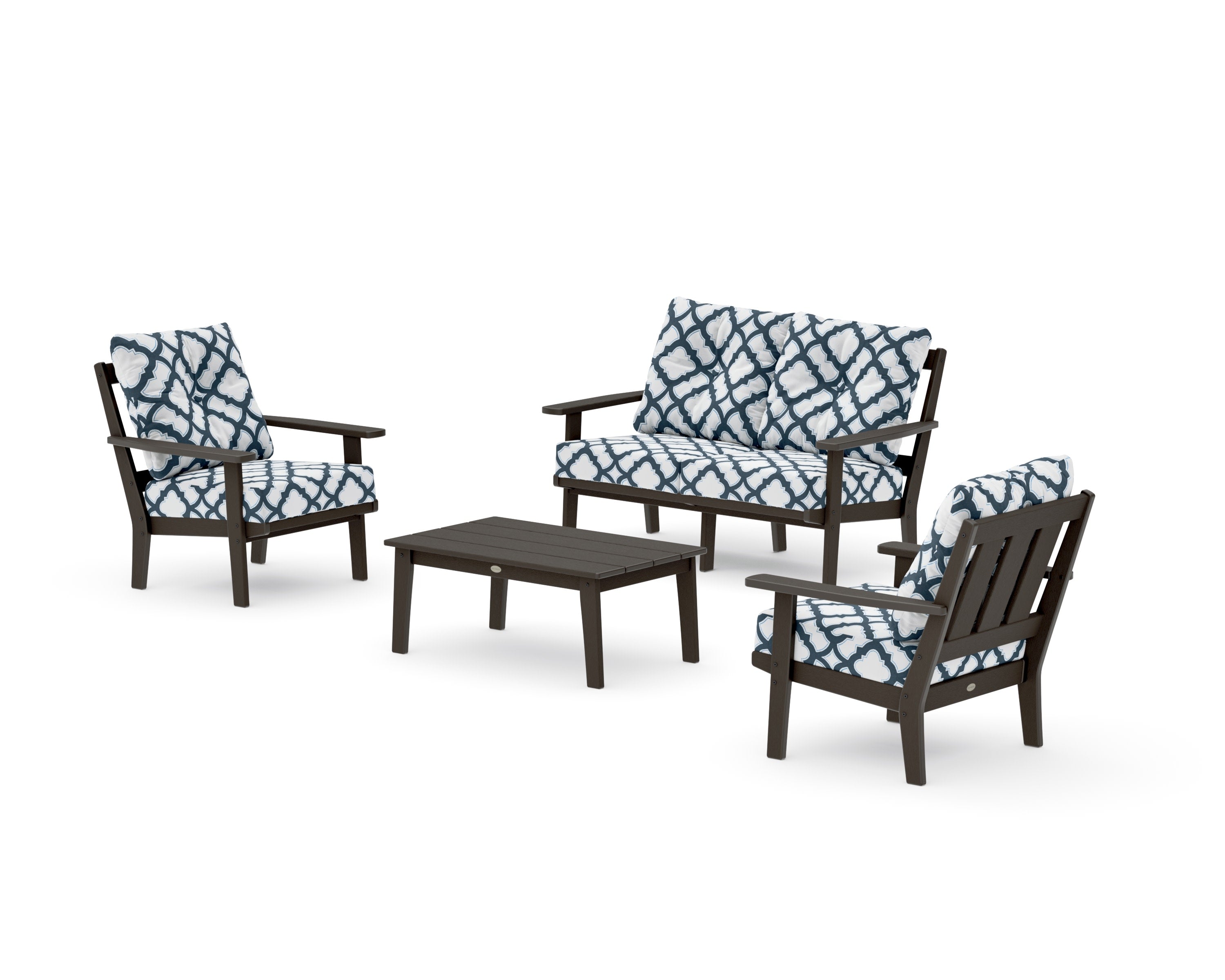 Oxford 4-Piece Deep Seating Set with Loveseat in Vintage Coffee / Trellis Marine Indigo
