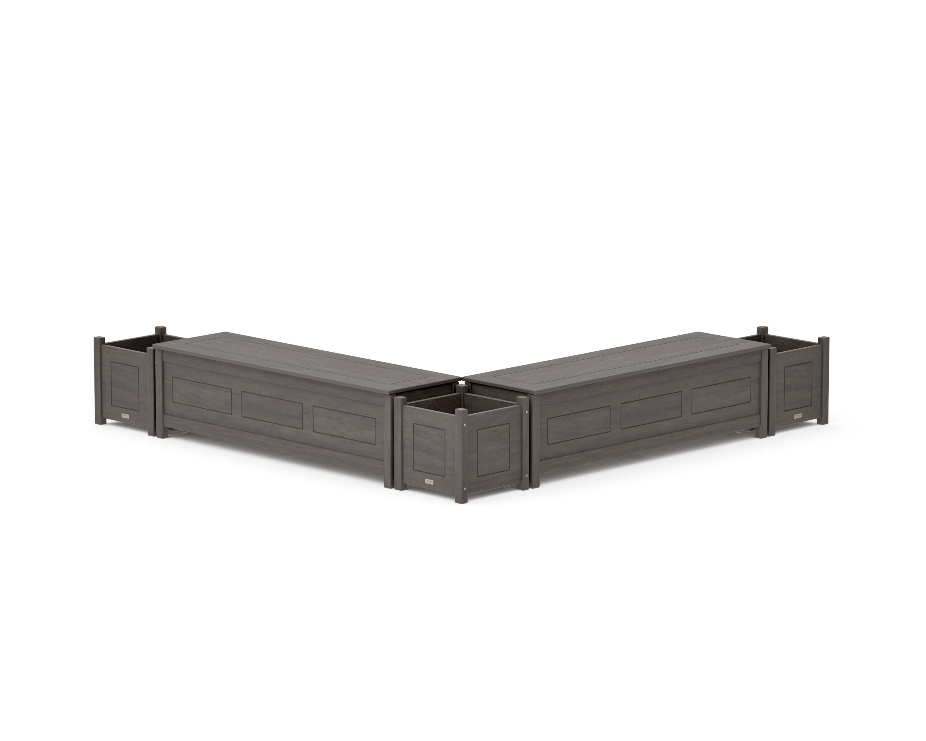 60" Country Living L- Shaped Planter Storage Bench Corner Set in Driftwood