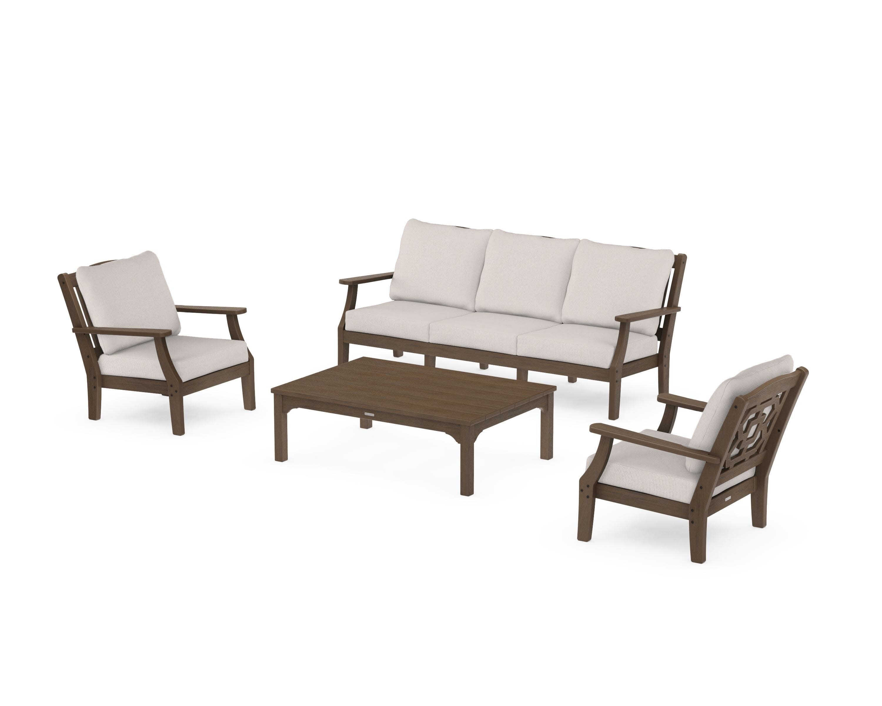 Chinoiserie 4-Piece Deep Seating Set with Sofa in Kona / Dune Burlap