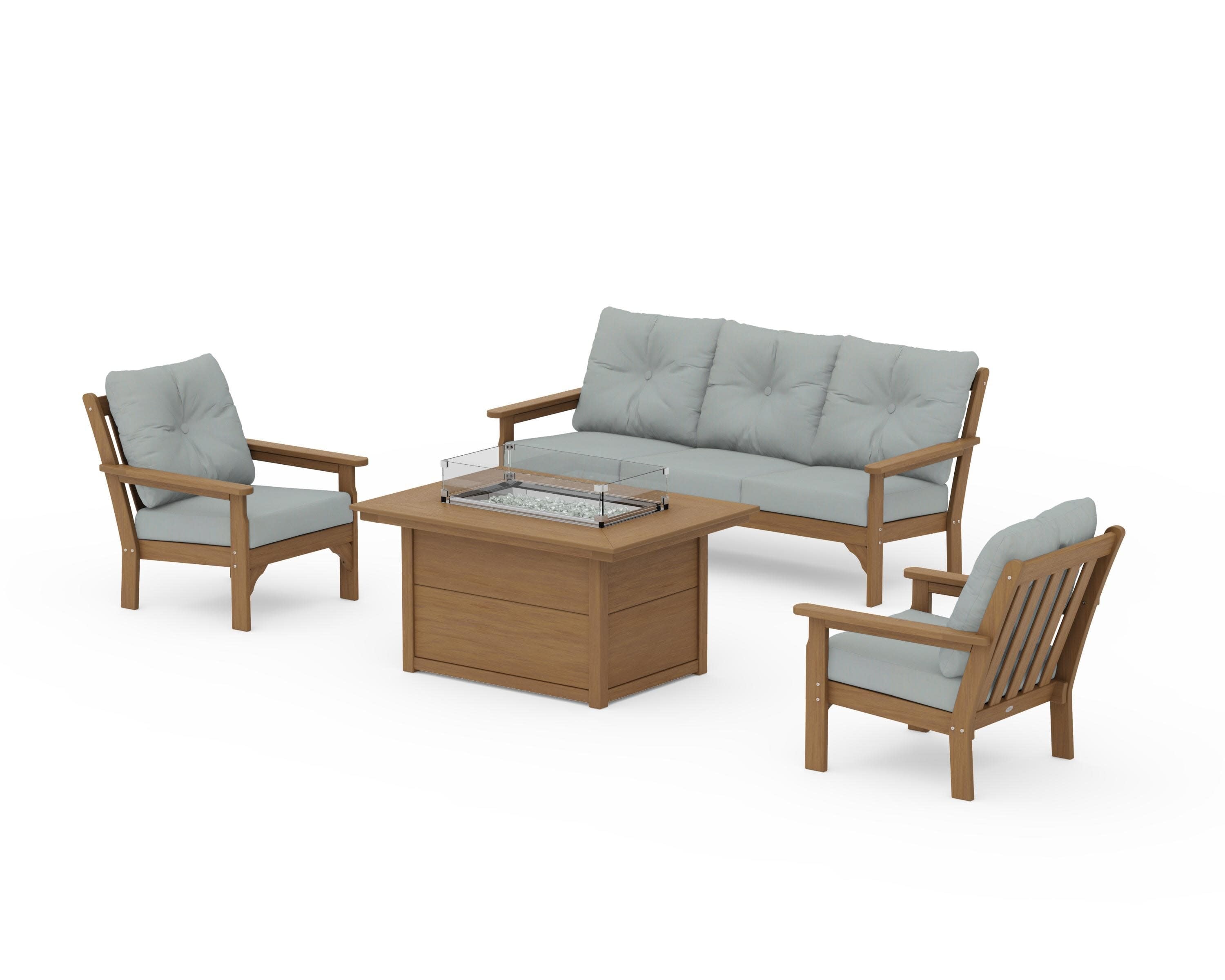 Vineyard Deep Seating Fire Pit Table Set in Natural / Spa